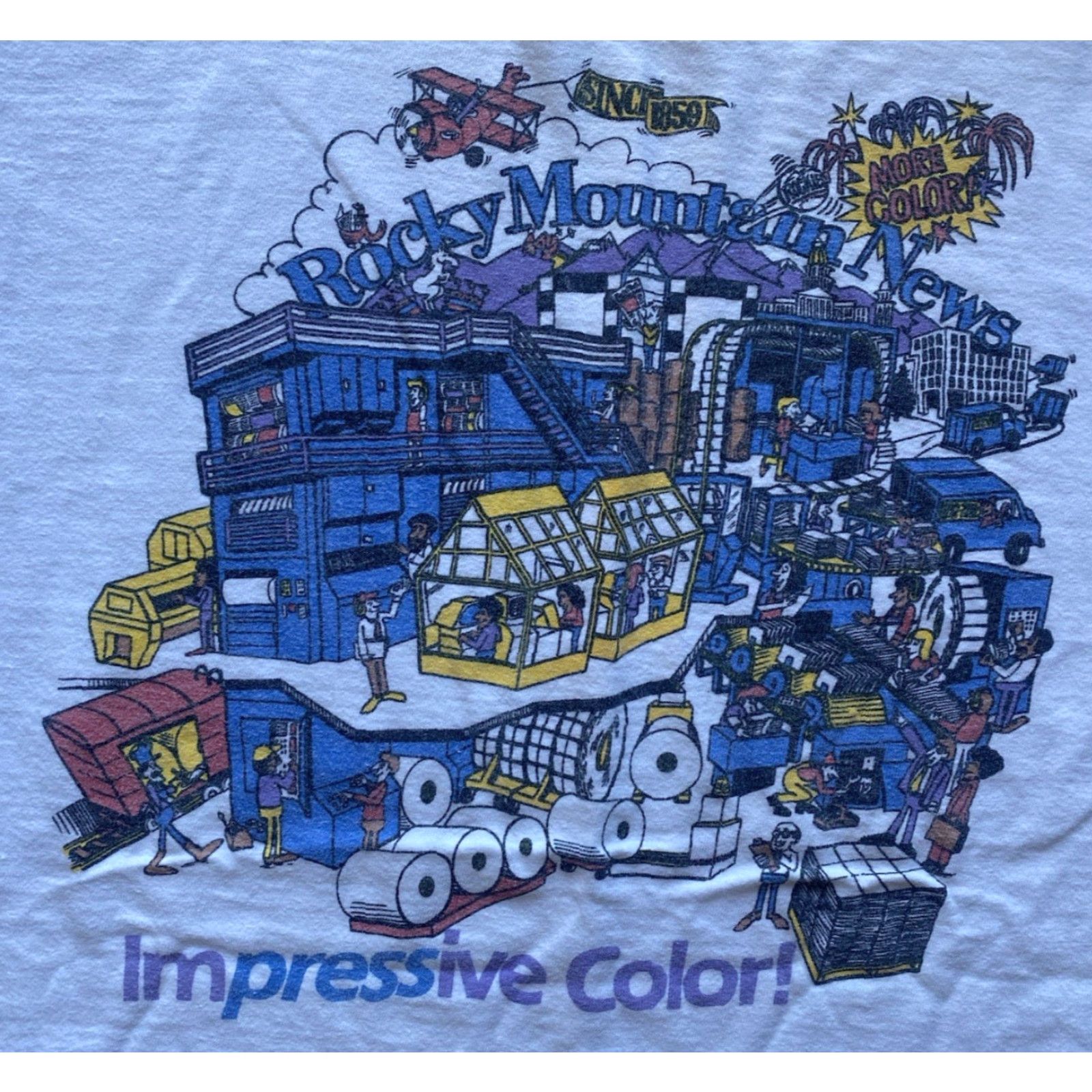 Vintage VINTAGE Oneita T-Shirt 90s White Short Sleeve Adult Large Men Rock Mountain News VTG Size US L / EU 52-54 / 3 - 4 Thumbnail
