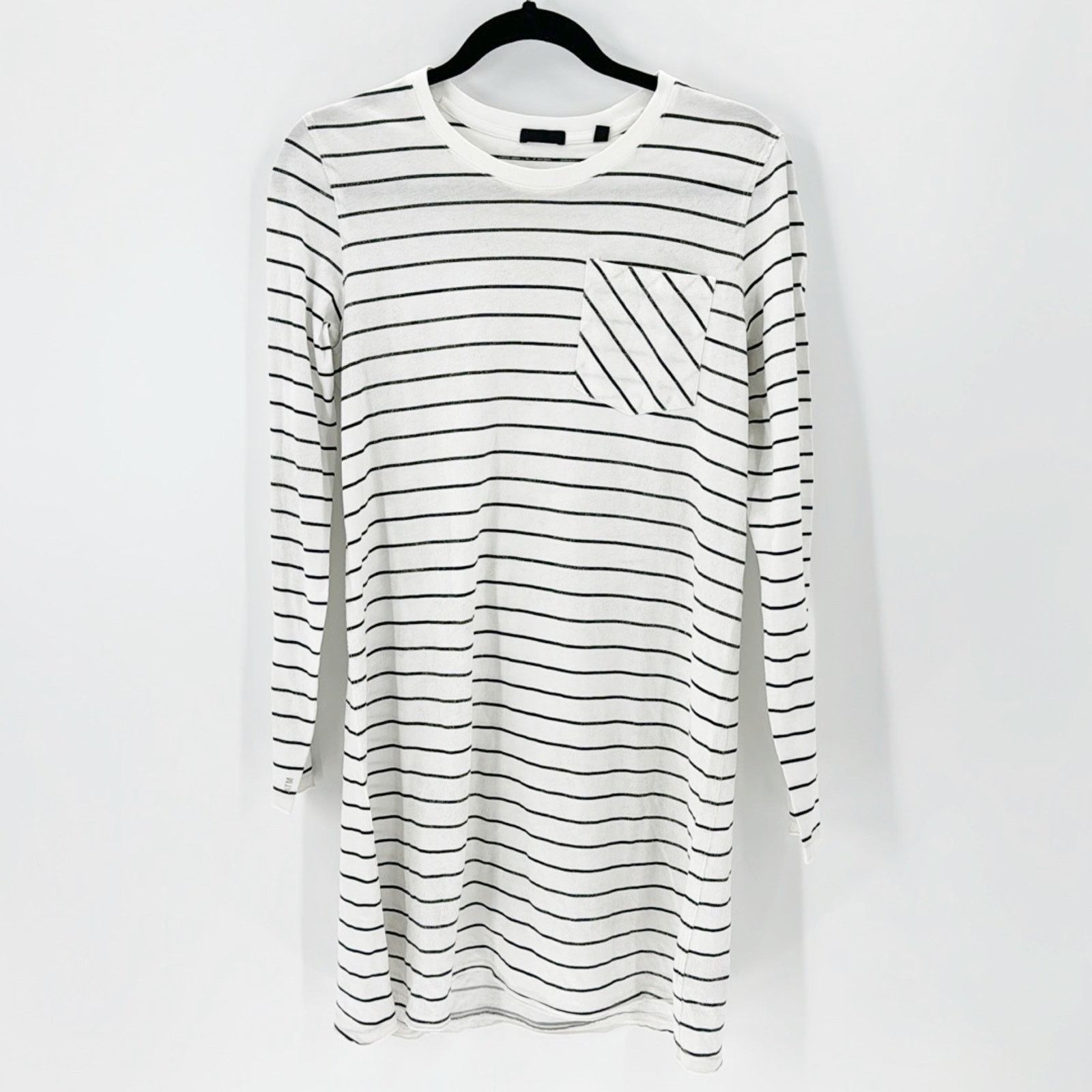 ATM ATM Stripe Shimmer Long Sleeve T Shirt Dress Chalk Black Grailed