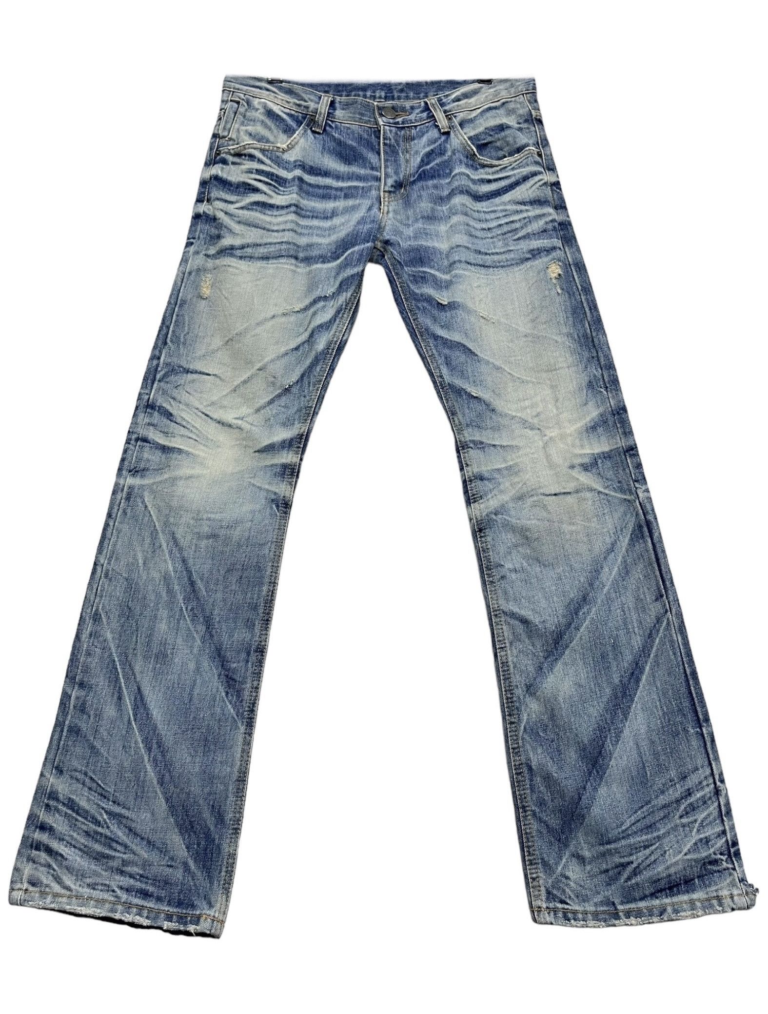 Japanese Brand FYE🔥90's IMPROVES Mud Wash Claw Mark Distressed Denim Jeans Size US 32 / EU 48 - 2 Thumbnail