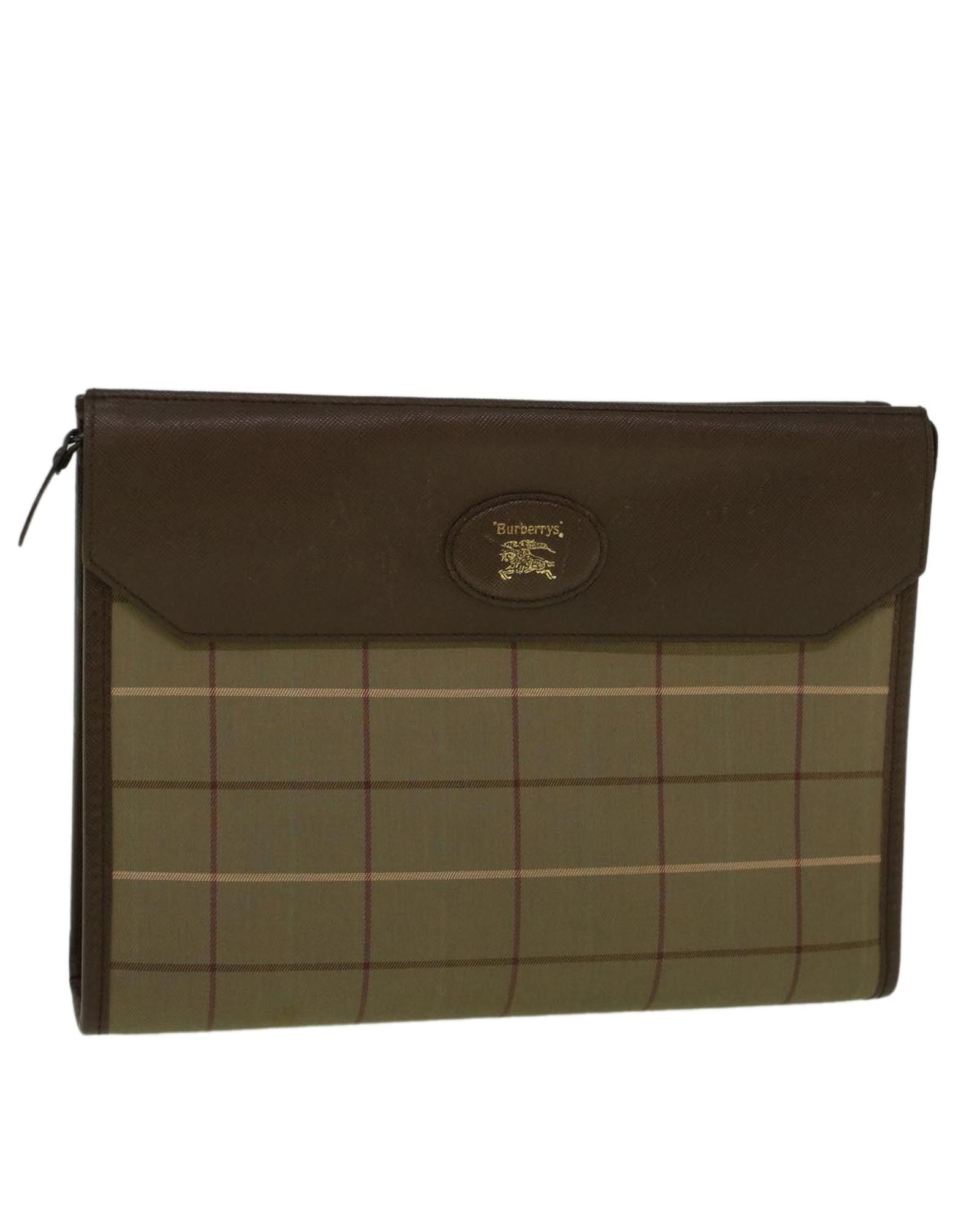 image of Burberry Canvas Clutch Bag With Classic Pattern in Khaki, Women's