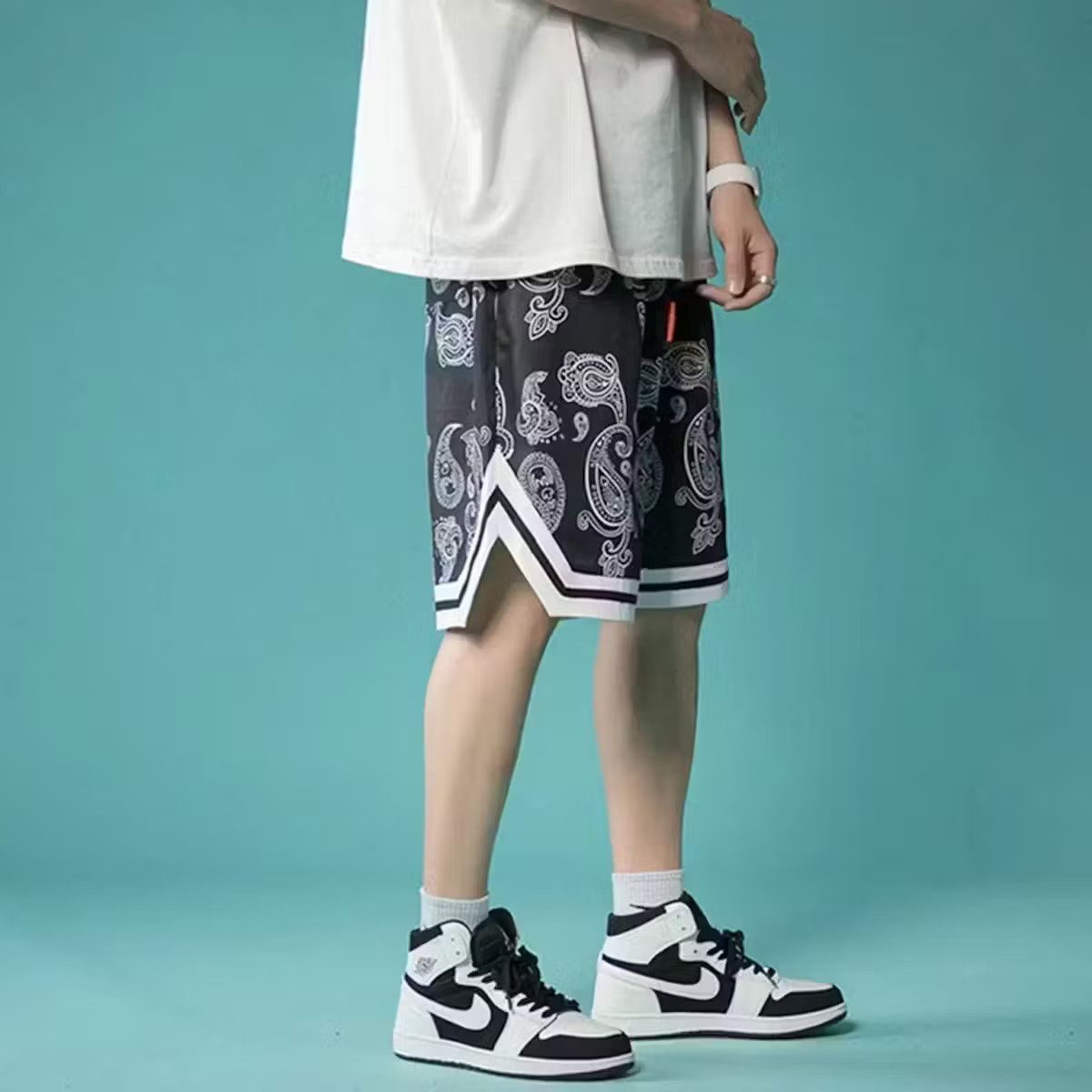 image of Vintage Black Bandana Paisley Shorts, Men's (Size 32)