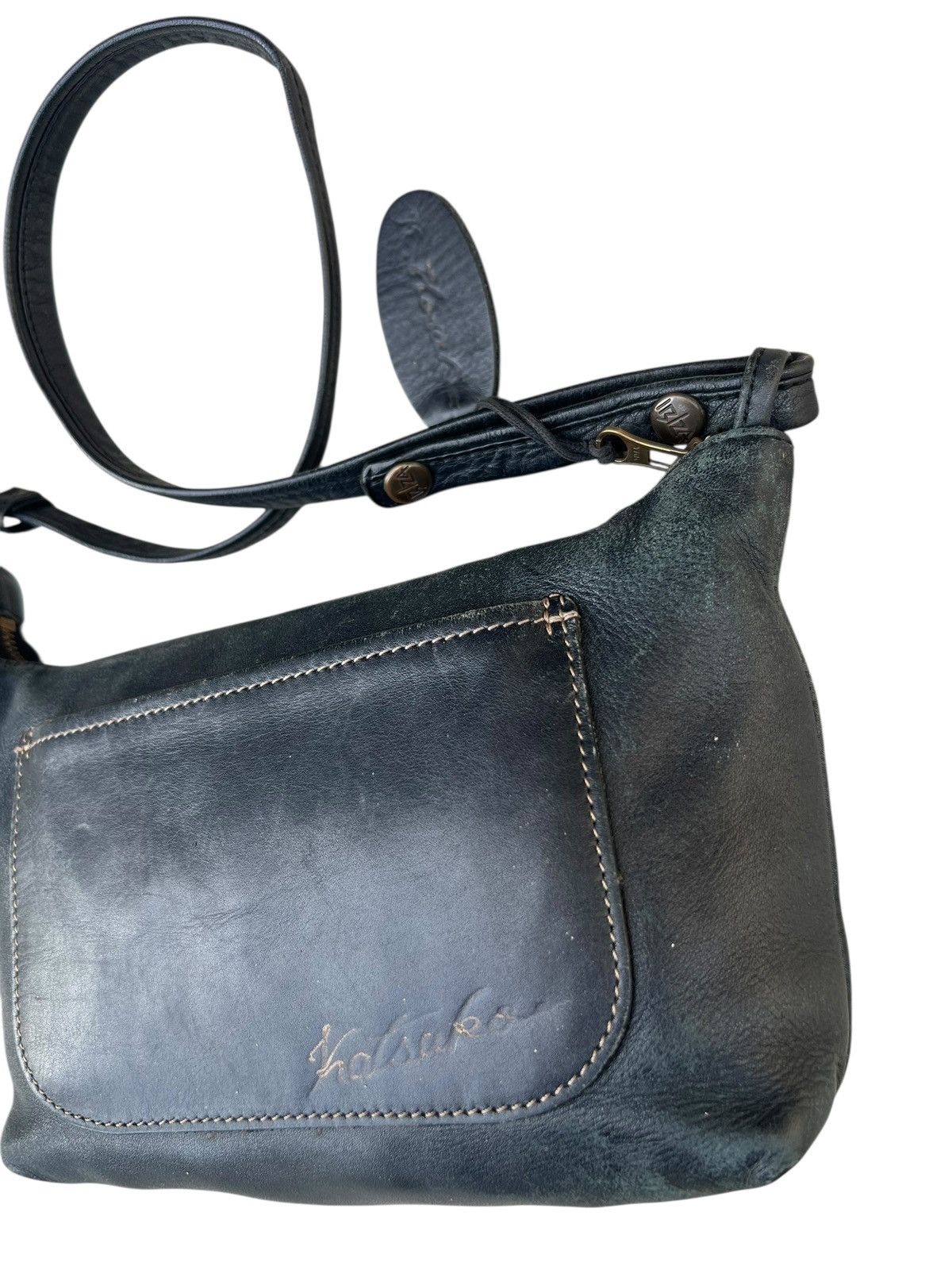 Leather Vintage Ibiza Japan Patina Scratches Black Leather Bag Size ONE SIZE - 9 Thumbnail