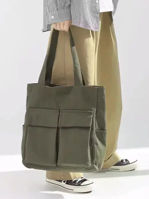 Japanese Brand Fashion canvas tote bag with pocket vintage Size ONE SIZE - 2 Thumbnail