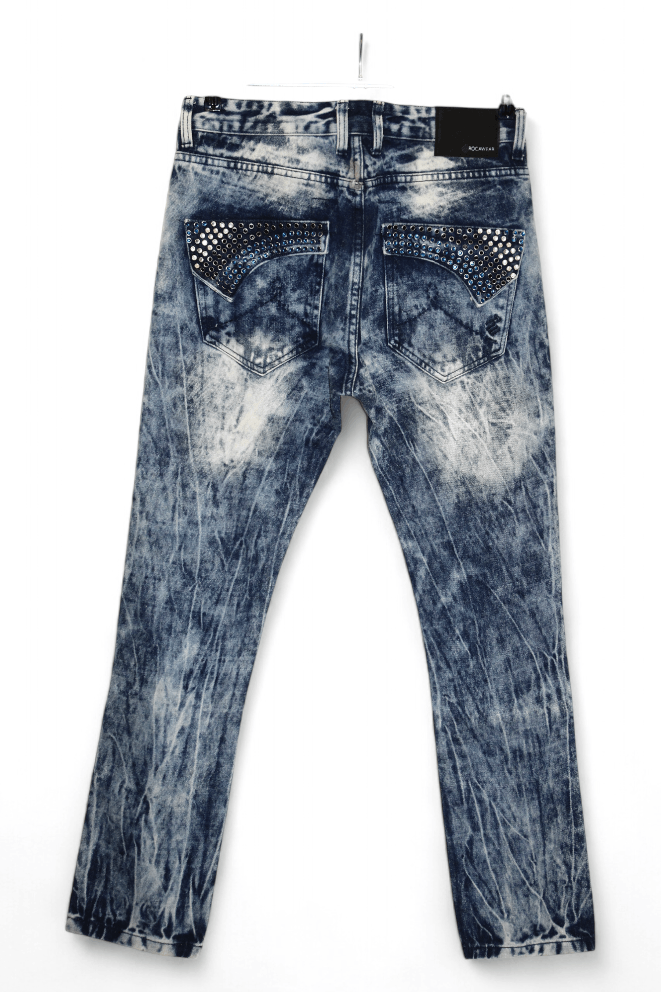 Rocawear 🔥Rockawear Dark Acid Wash Distressed Jeans Rhinestones Trim Size US 34 / EU 50 - 12 Thumbnail