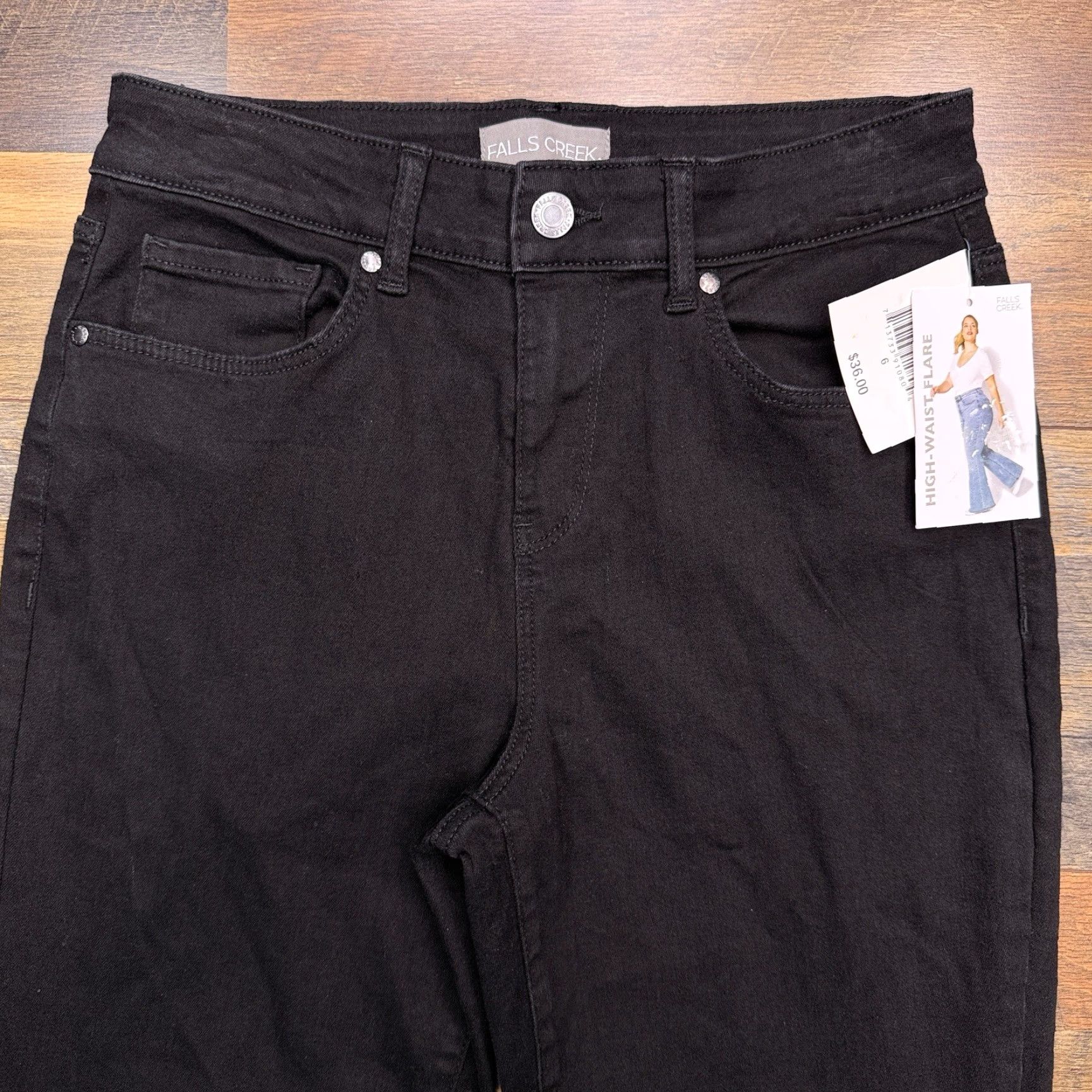 Vintage Falls Creek Jeans Womens 6 Black High Waisted Flare Stretch Denim 5-Pocket City Regular Rise Zip Size 28" / US 6 / IT 42 - 3 Thumbnail
