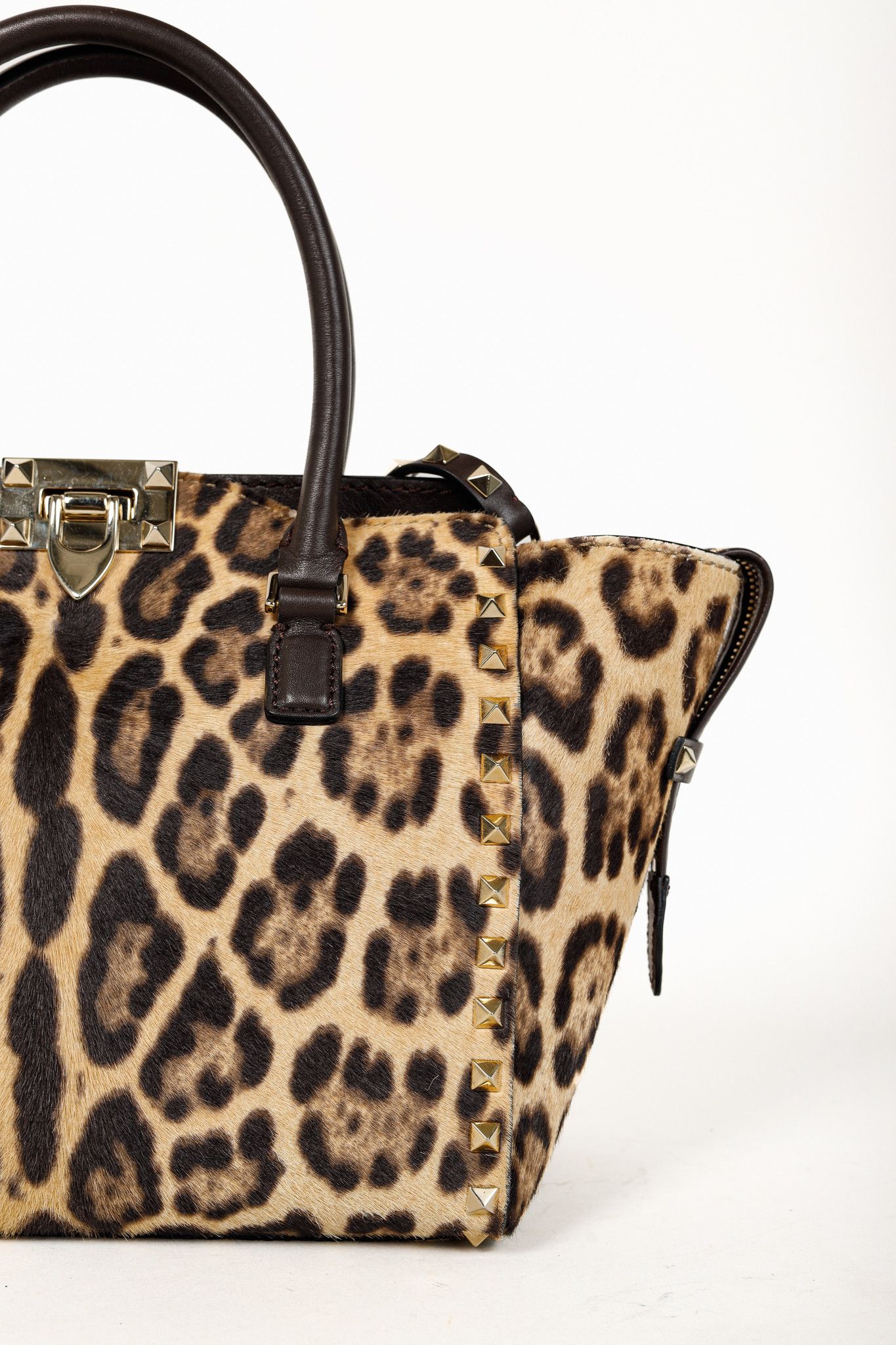 Valentino Valentino Leopard Calf Hair Rockstud Double Handle Tote Size ONE SIZE - 8 Thumbnail