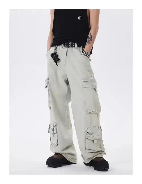 Japanese Brand Baggy Cargo Blue Denim Jeans Size US 32 / EU 48 - 3 Thumbnail