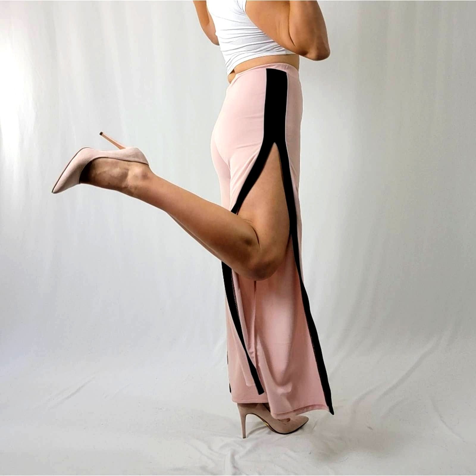 Vintage Vintage 90's Blush Nude Wide Split Leg Track Pants - M Size 28" / US 6 / IT 42 - 5 Thumbnail