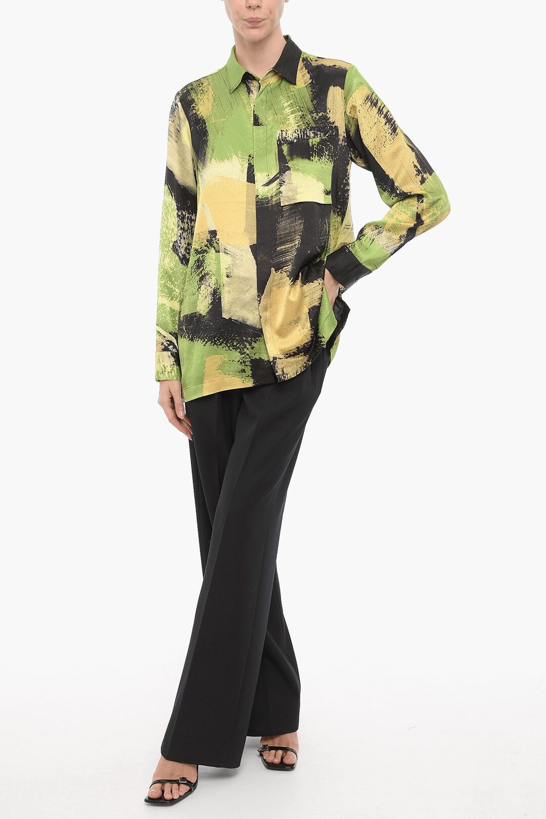 Y-3 × Yohji Yamamoto og1mm0824 Satin Overshirt with Breast Pocket in Multicolor Size S / US 4 / IT 40 - 4 Thumbnail