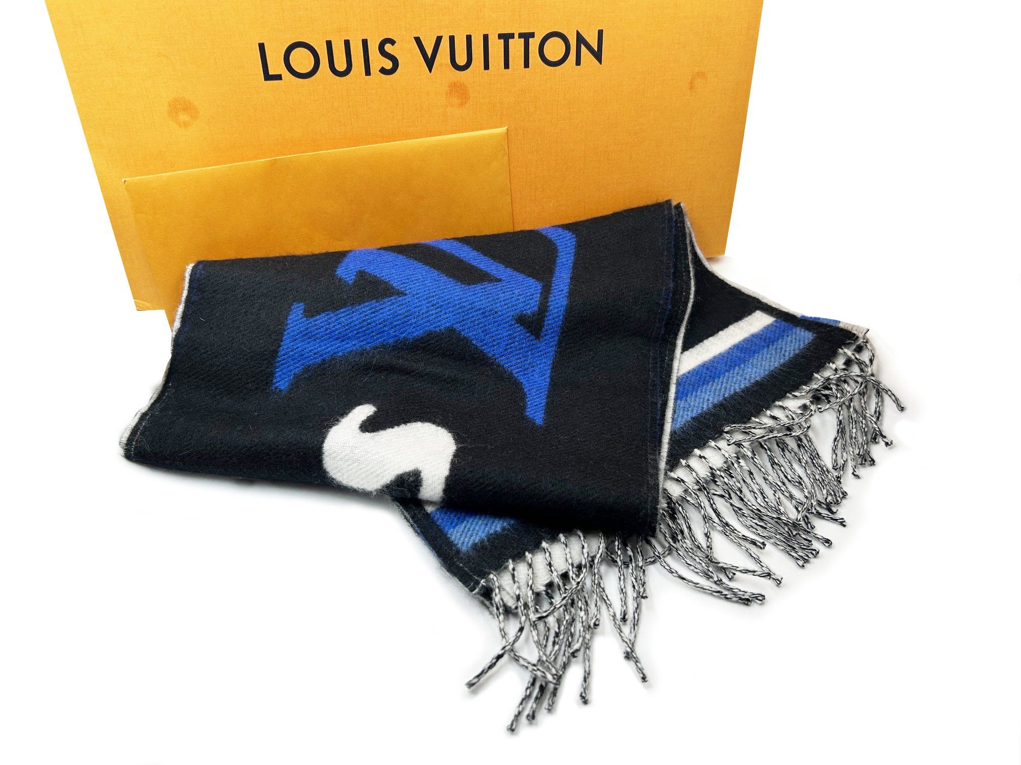 Louis Vuitton Louis Vuitton Forward 1888 Blue Black Cashmere Blend Scarf Size ONE SIZE - 2 Thumbnail