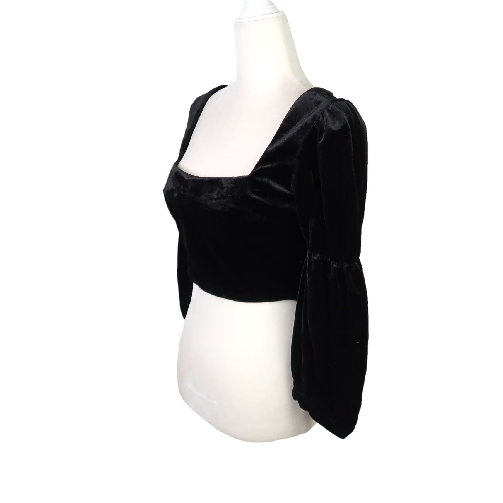 Urban Outfitters VINTAGE Urban Outfitters Black Velvet Square Neck Puff Sleeve Milkmaid Top S Women Short Sleeve Blouse Square Neck Size S / US 4 / IT 40 - 3 Thumbnail
