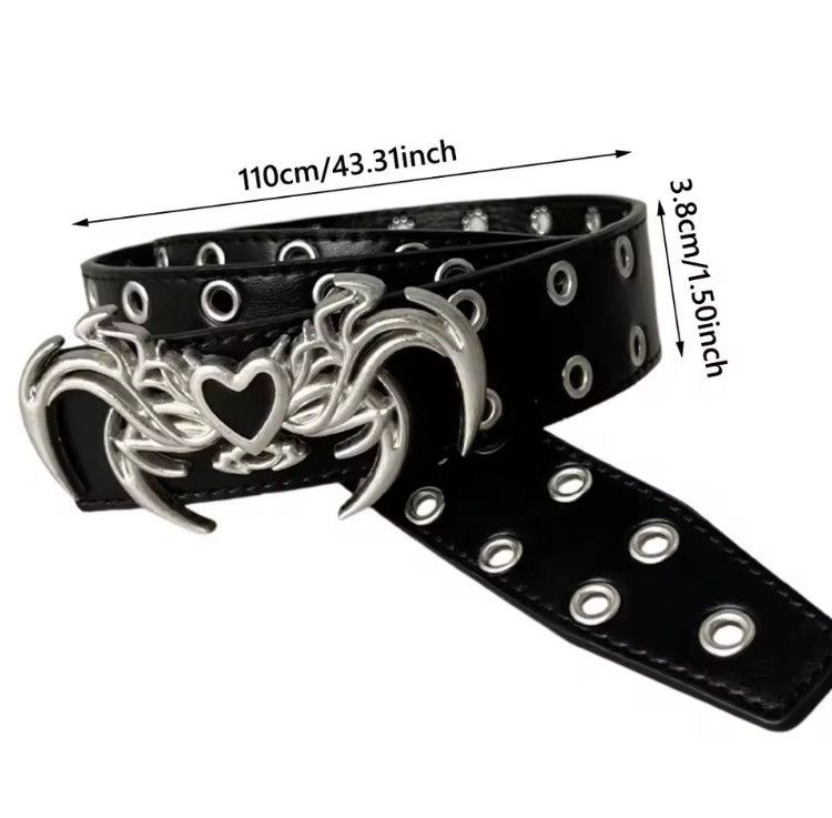 Other PU Leather Studded Belt / Y2K Punk Heart Devil Wings Size 40 - 4 Thumbnail