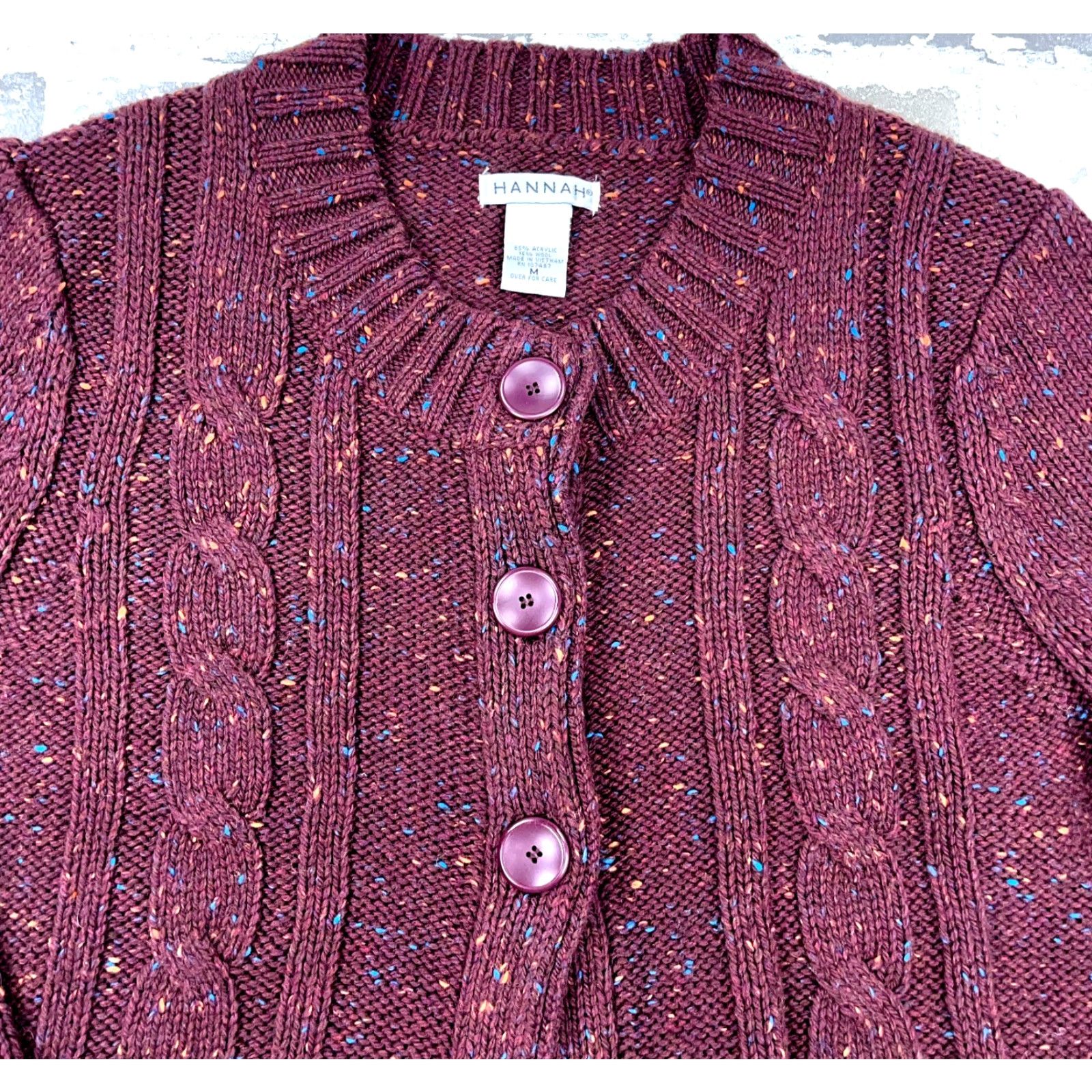 Vintage VINTAGE HANNAH Cardigan Sweater Women M Maroon Red Knit Wool Acrylic Heavy Chunky Mock Neck Casual All Seasons Regular Size M / US 6-8 / IT 42-44 - 2 Thumbnail