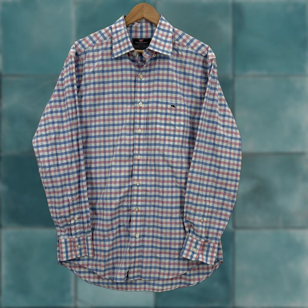 Vineyard Vines Vineyard Vines Shirt Mens Medium Blue Pink Check Performance Classic Fit Tucker Shirt Long Sleeve Button-Up Size US M / EU 48-50 / 2 - 1 Thumbnail