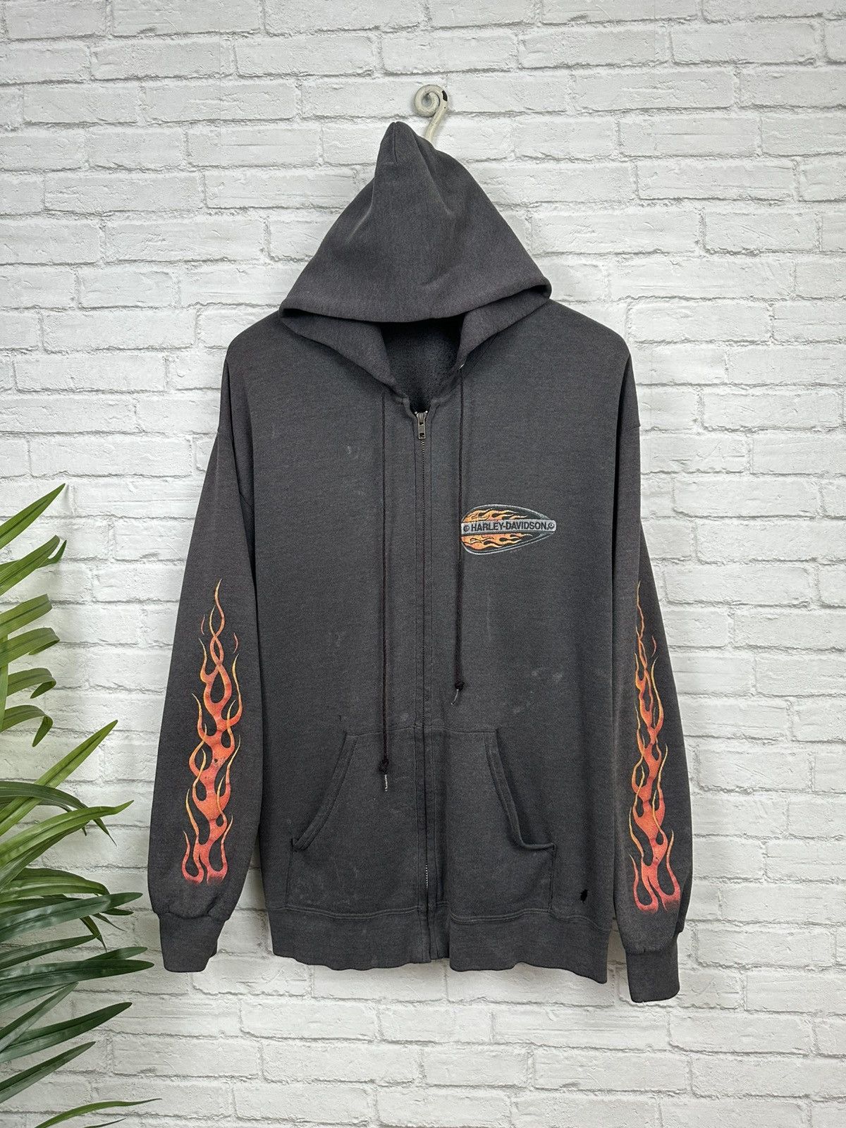 Harley Davidson (XL) SICK FADED VINTAGE Flames Harley Davidson Zip Up Hoodie Size US XL / EU 56 / 4 - 5 Thumbnail