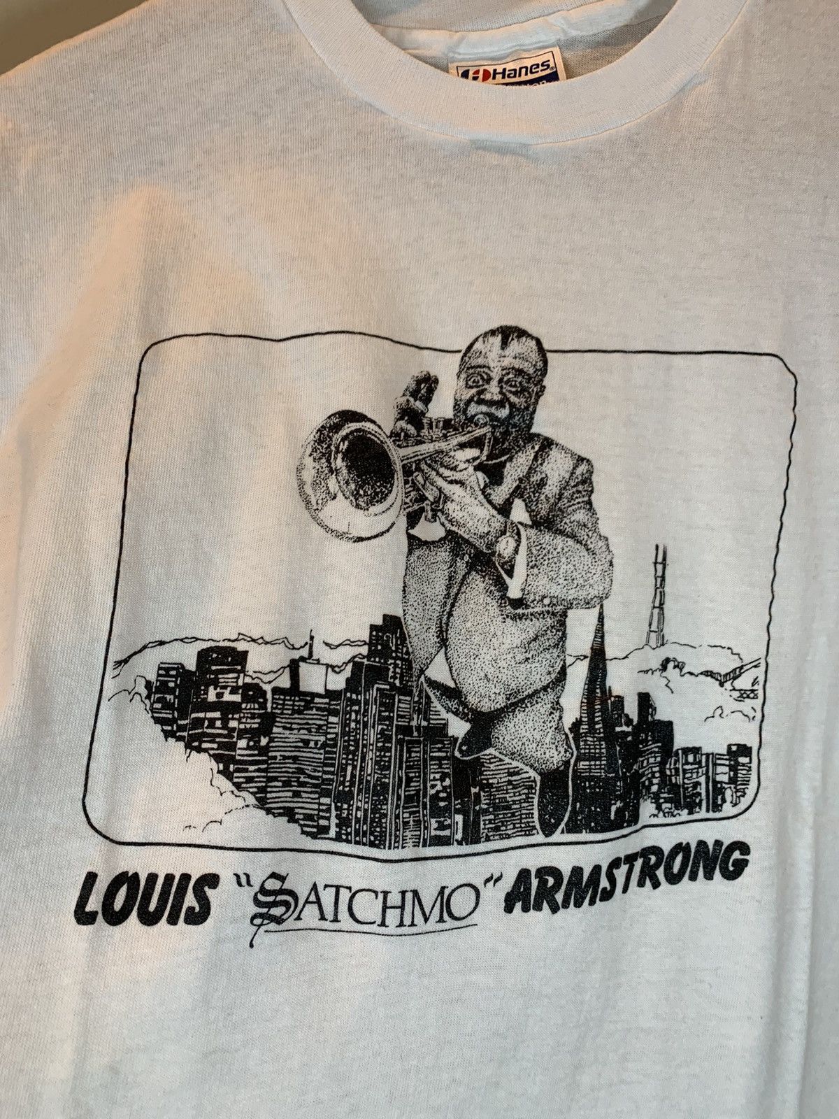 Band Tees × Vintage *RARE* Vintage 80’s Louis Armstrong Satchmo Jazz Art T-Shirt Size US M / EU 48-50 / 2 - 2 Thumbnail