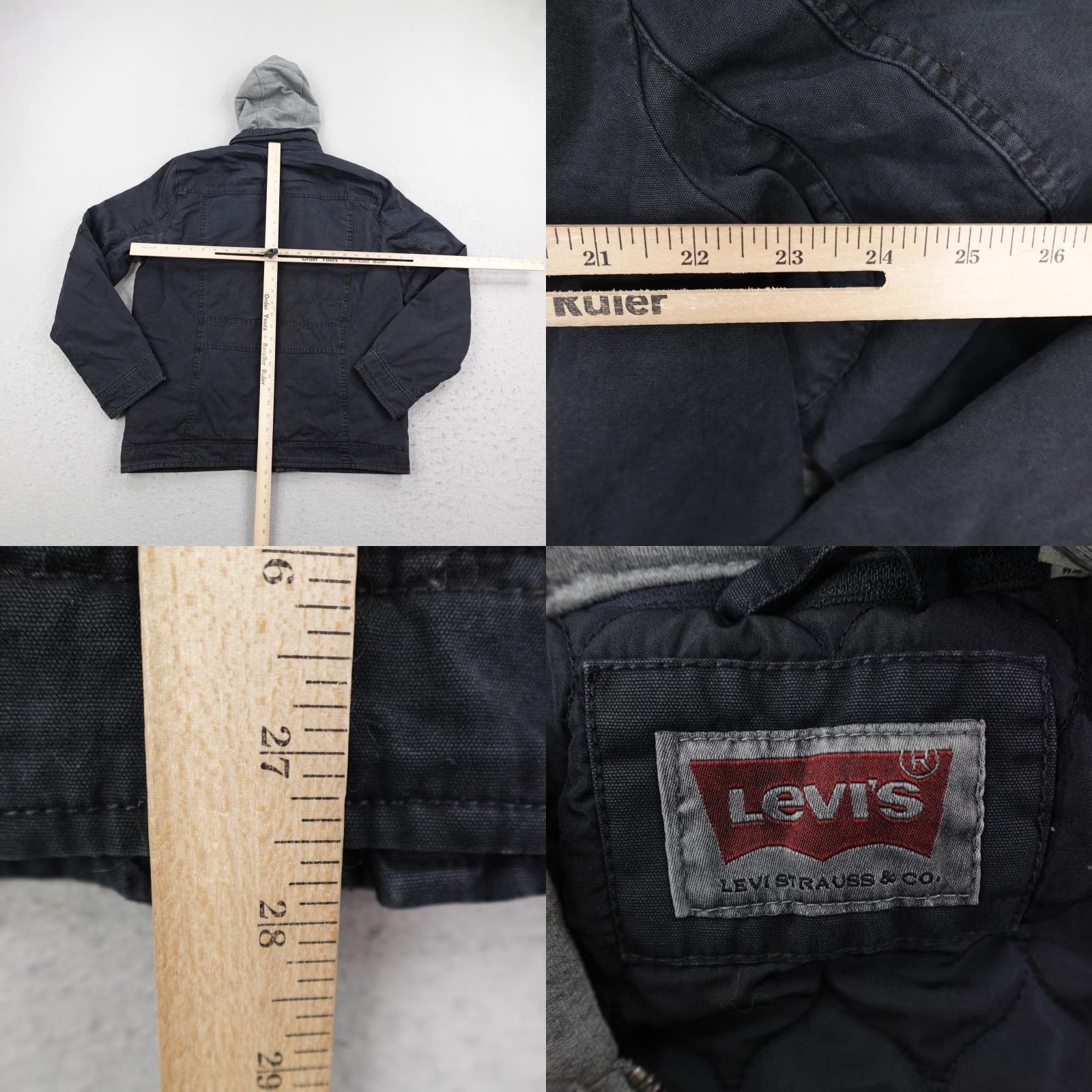 Levi's Levis Jacket Mens M Black Canvas Hooded Quilted Lined Utility Work Coat Size US M / EU 48-50 / 2 - 8 Thumbnail