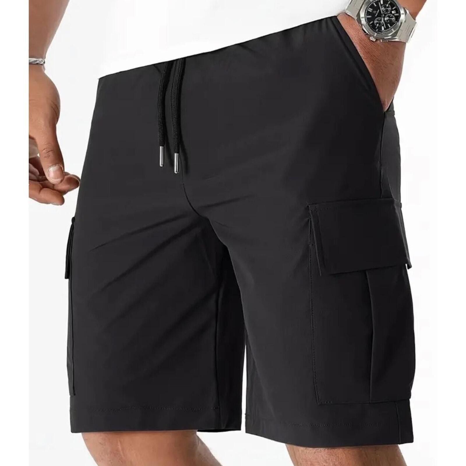 Unknown London Men's classic XL solid black color multi-pocket shorts Size US 36 / EU 52 - 2 Thumbnail