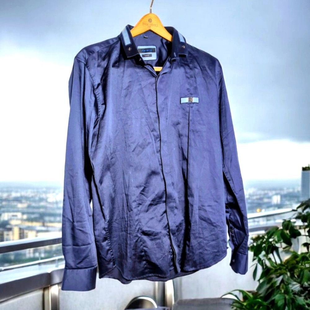 Other Fevera Sz XL Navy Blue Long Sleeve Shirt Satin With Metal A Size US XL / EU 56 / 4 - 1 Thumbnail