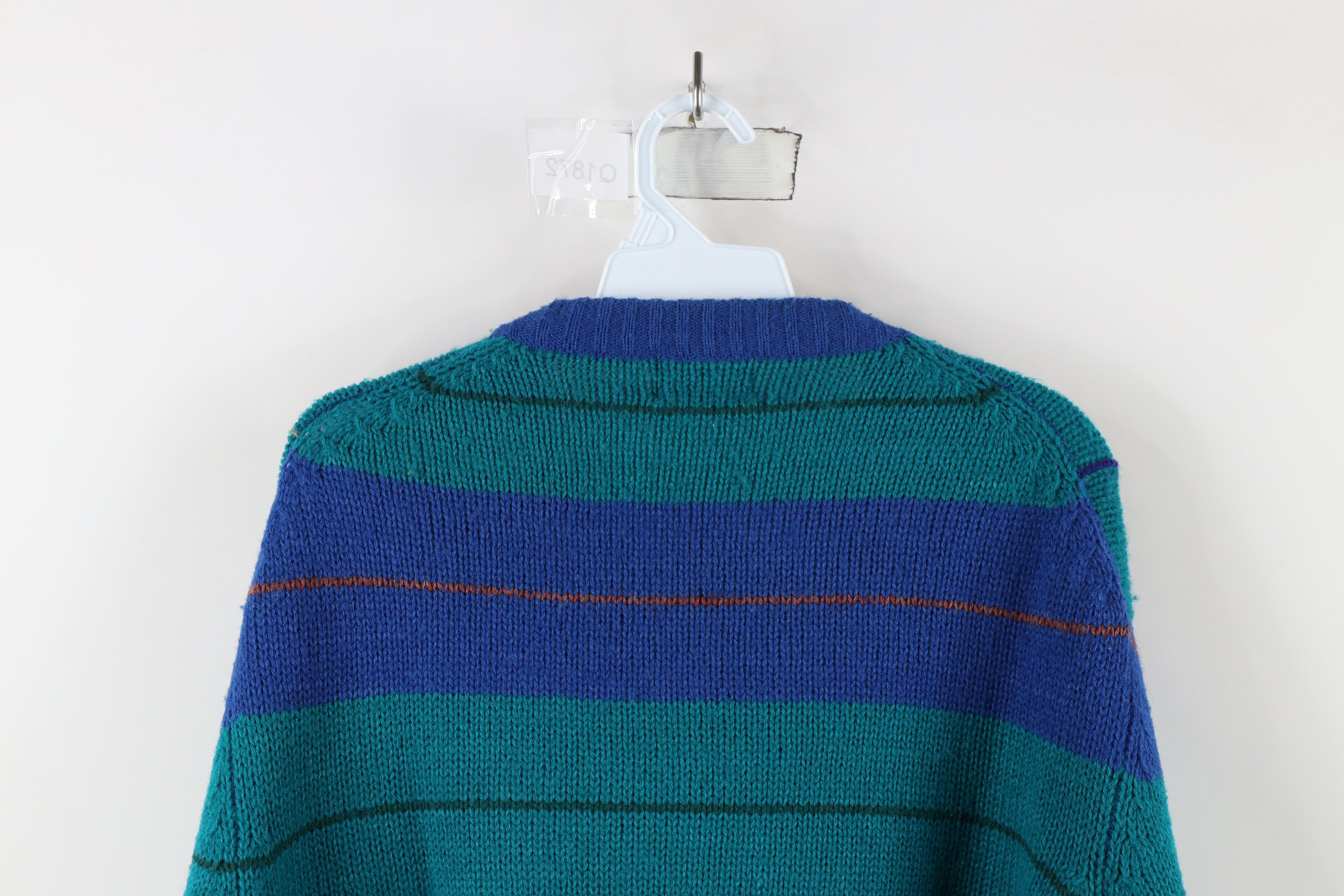 Vintage Vintage 90s Streetwear Plaid Striped Knit Crewneck Sweater Size US L / EU 52-54 / 3 - 7 Thumbnail