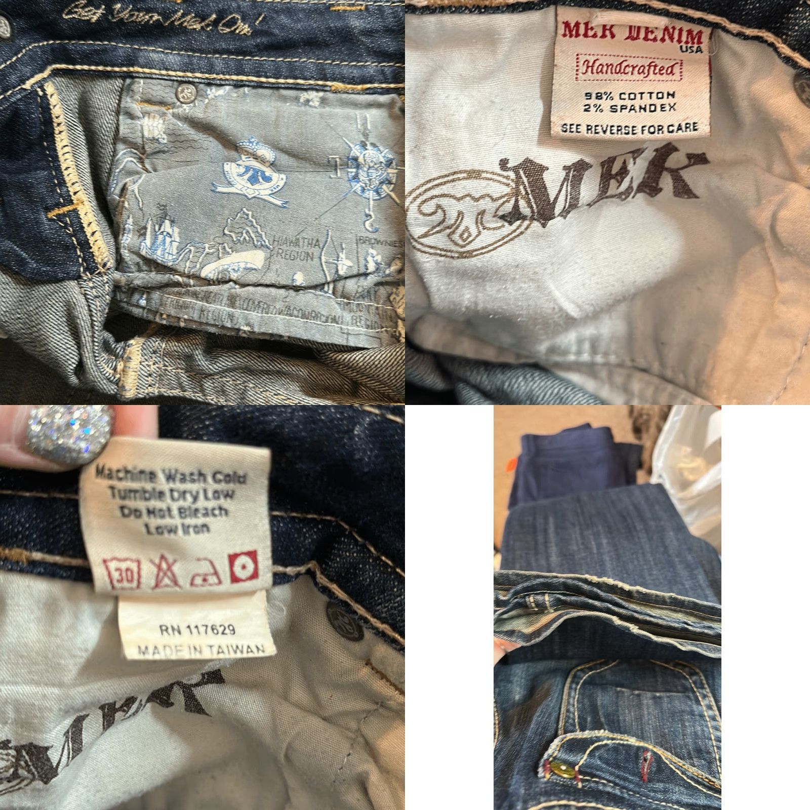 Denime Mek Denim USA San Diego Jeans W28 L34 Heavy Stitching Women Jeans Bootcut Blue USA Theme Size 28" / US 6 / IT 42 - 8 Thumbnail