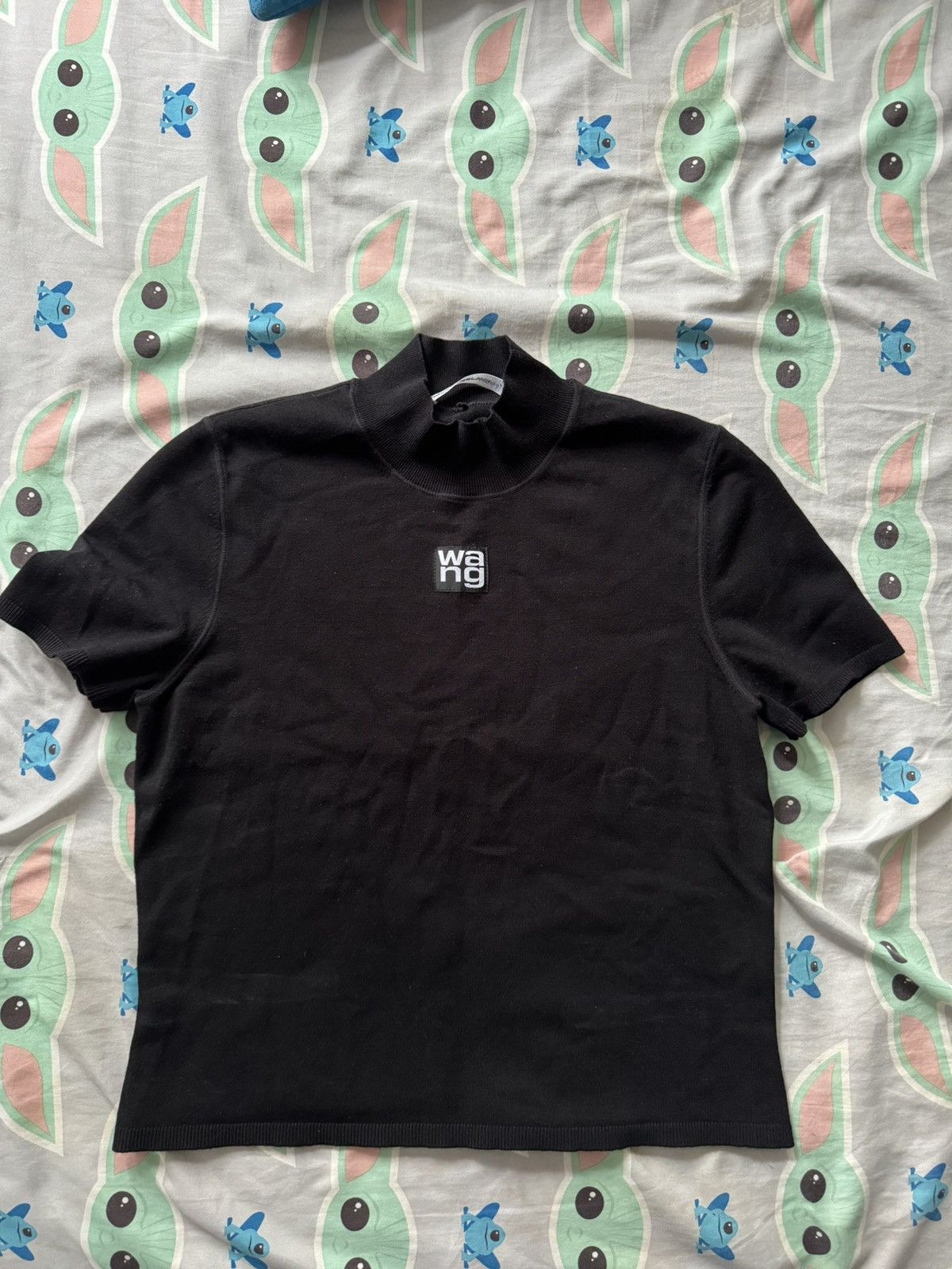 image of Alexander Wang x T By Alexander Wang Alexanderwang.t Black Mock Neck T-Shirt, Women's (Size Large)