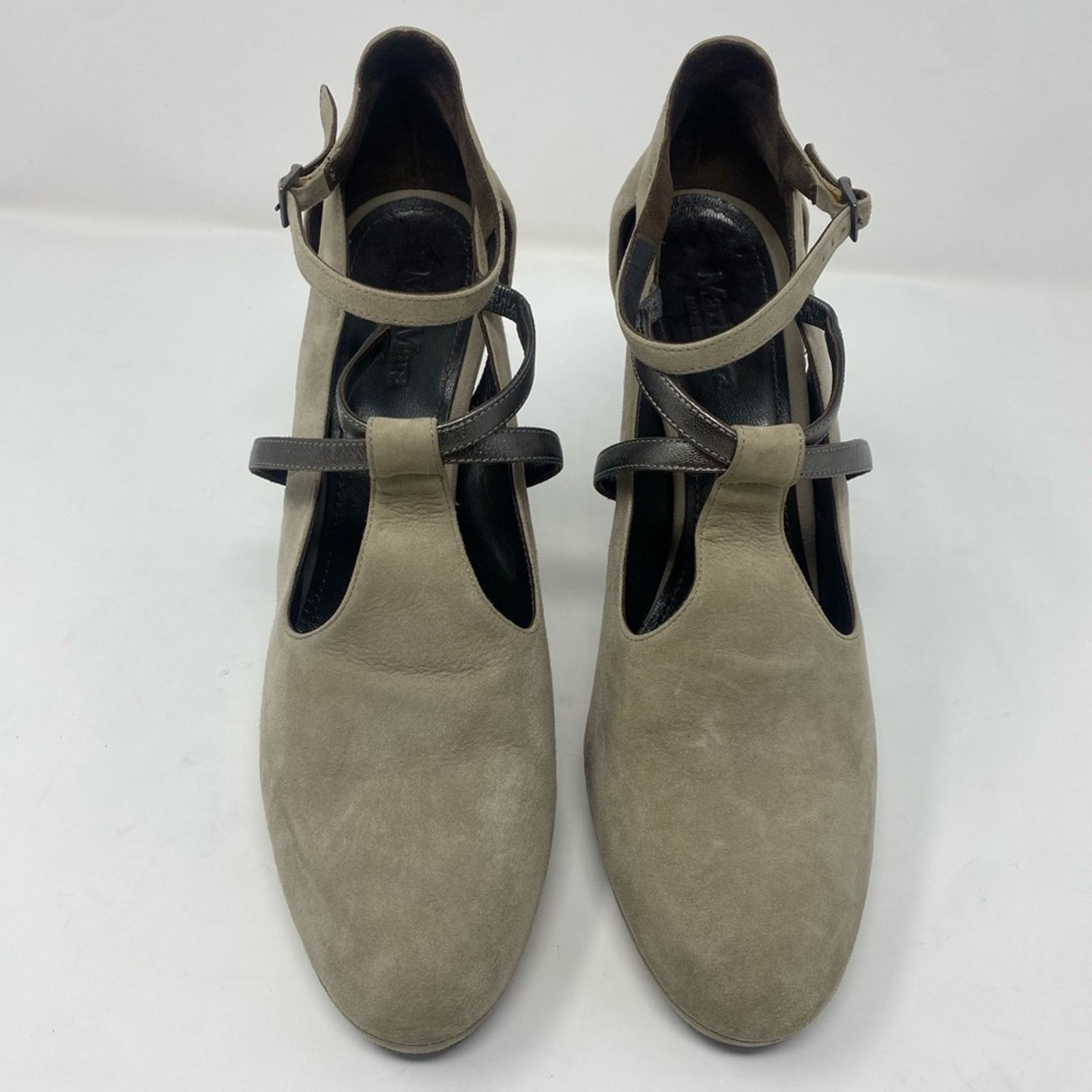 Designer MaxMara Women Suede Chunky Booties Pumps Gray SZ. 9.5 Size US 9.5 / IT 39.5 - 2 Thumbnail