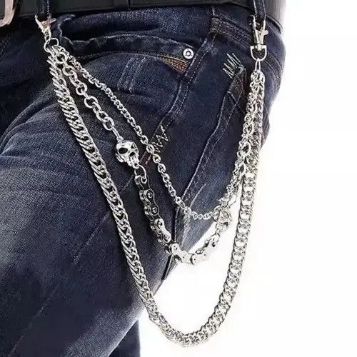 Jewelry Pocket Chain Skull Punk Rock Gothic Silver Wallet Chrome Size ONE SIZE - 1 Thumbnail