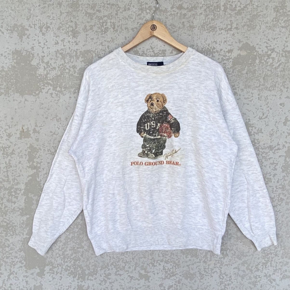 Vintage Polo by Polo Ground Printed Crewneck Sweatshirt Gray