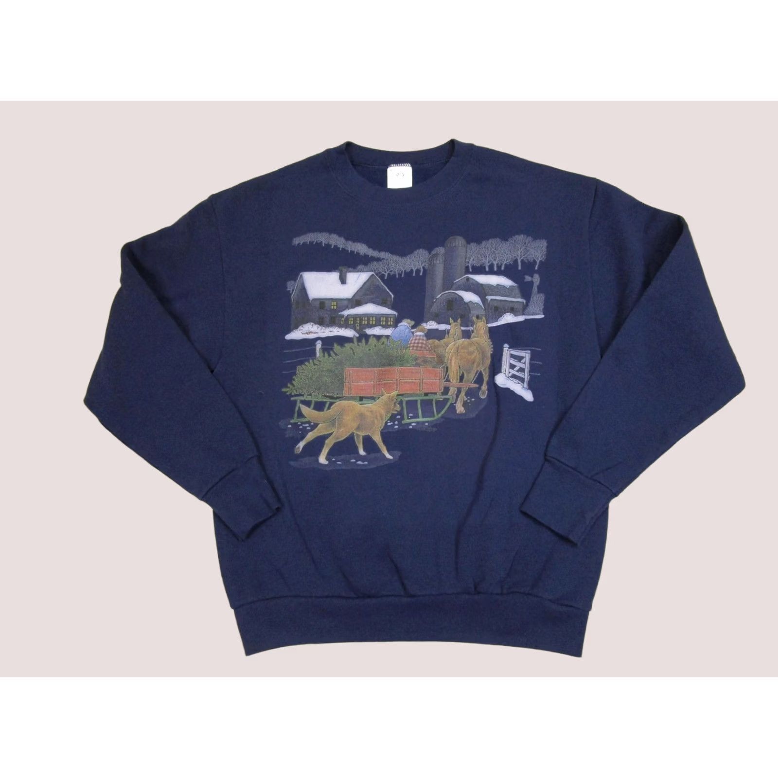 Delta VINTAGE Delta Sweatshirt Men Large Blue Winter Farm Horse Sled Graphic USA 80s Size US L / EU 52-54 / 3 - 1 Thumbnail