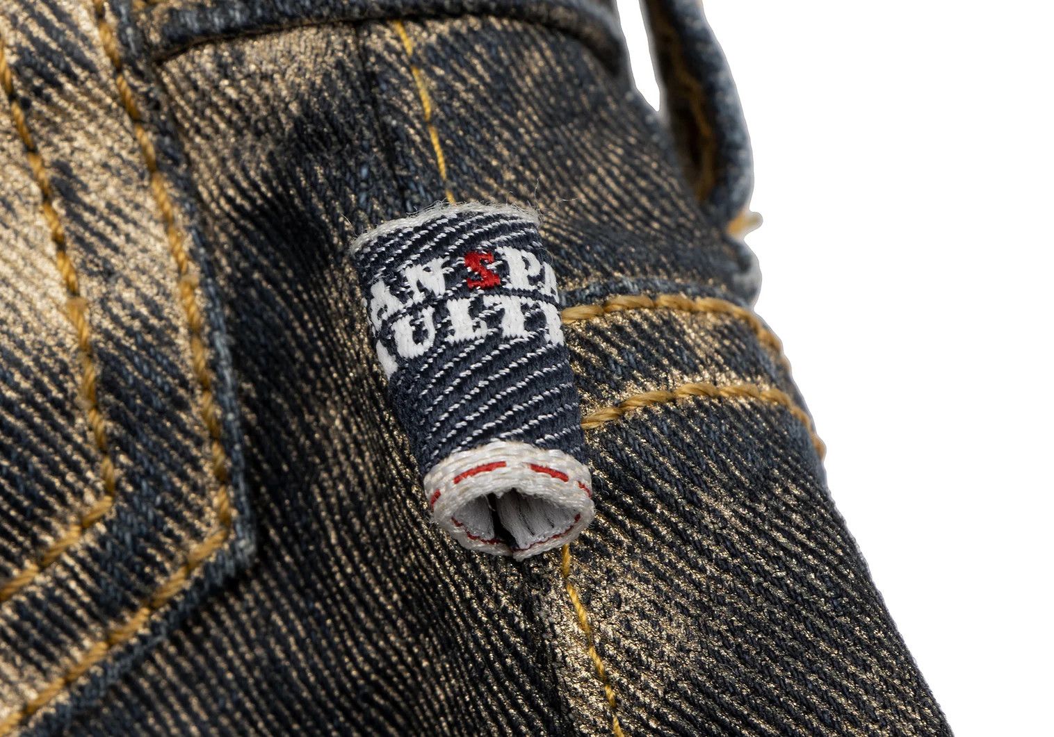 Jean Paul Gaultier Gold Paint Studded Zip Hem Denim in Indigo Gold 30 Size US 30 / EU 46 - 6 Thumbnail