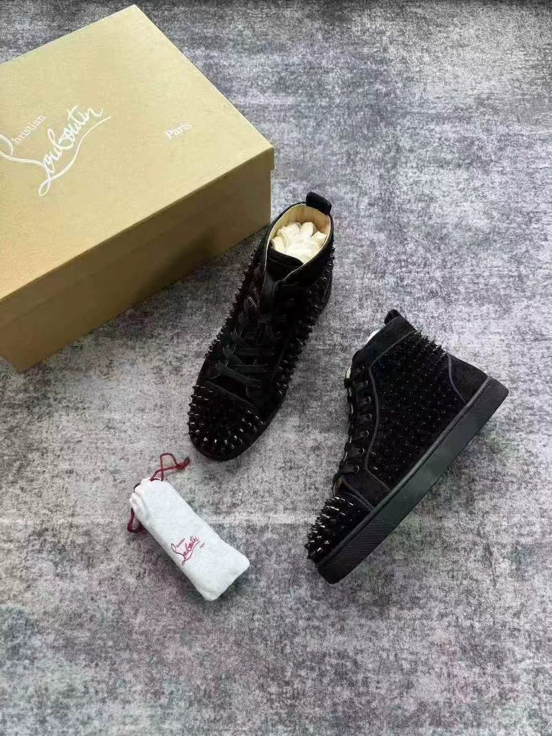 Christian Louboutin Christian Louboutin CL Black Suede Studded High-Top Sneakers Size US 6.5 / EU 39-40 - 6 Thumbnail