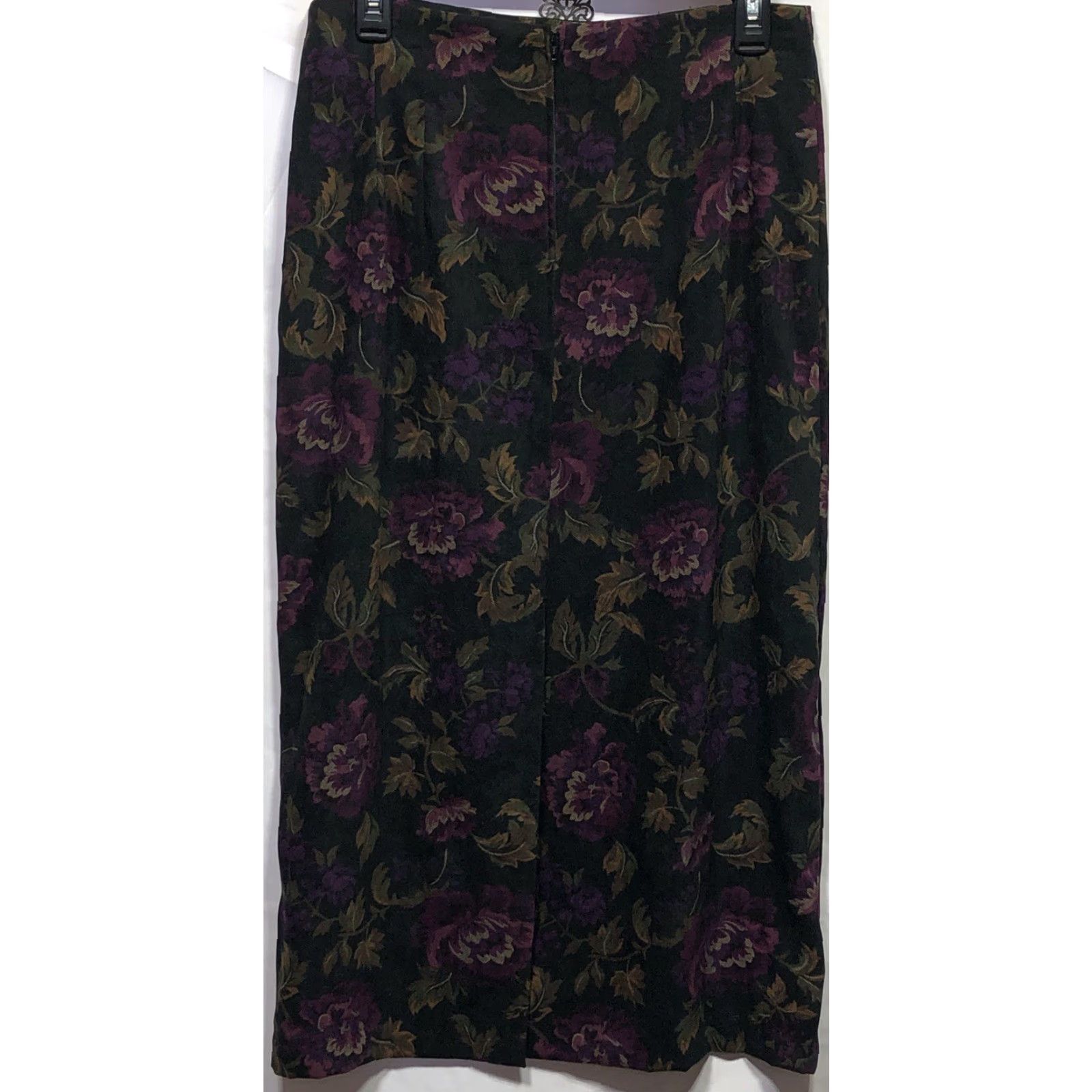 Vintage VINTAGE Briggs Midi Skirt 12P Blk Purple Floral 31"W Career Cottage Whimsigoth Size 34" / US 12 / IT 48 - 2 Thumbnail