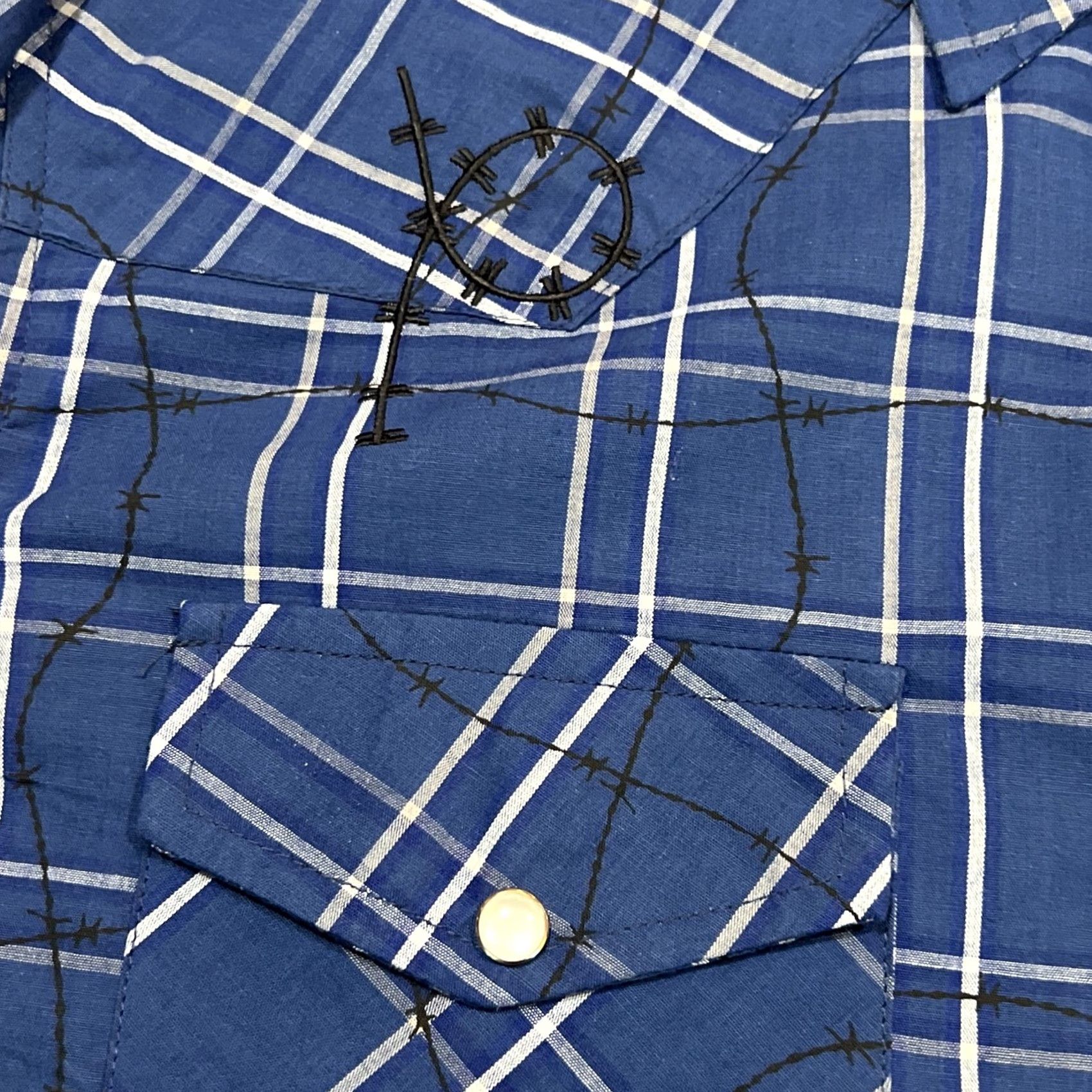Vintage Cowboy Hardware Western Shirt Men’s L Barbwire Blue Pearl Snap Rancher Shirt Size US L / EU 52-54 / 3 - 7 Thumbnail