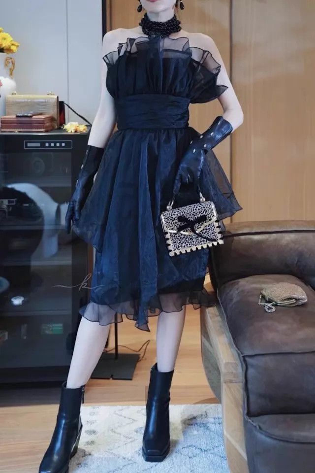 Other Victor Costa Vintage 80s Black Tulle Cocktail Dress Size 6 Size M / US 6-8 / IT 42-44 - 7 Thumbnail