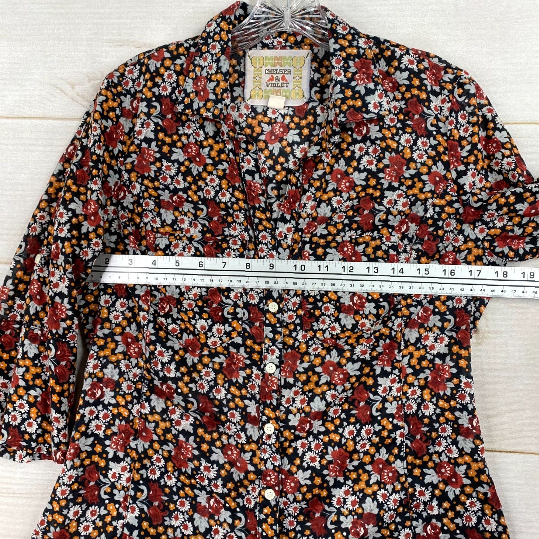 Vintage Chelsea & Violet Blouse Womens M Brown Floral Button Up 3/4 Sleeve Boho Prairie Shirt XS? Size M / US 6-8 / IT 42-44 - 7 Thumbnail