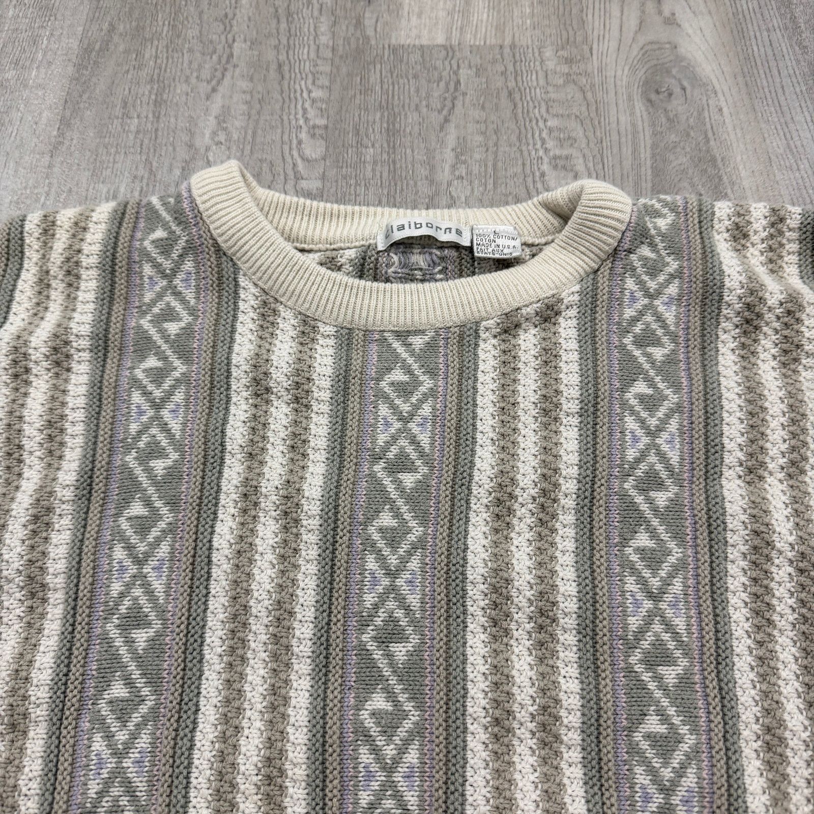 Vintage Vintage Claiborne Sweater Men's Large Geometric Crewneck Size US L / EU 52-54 / 3 - 3 Thumbnail