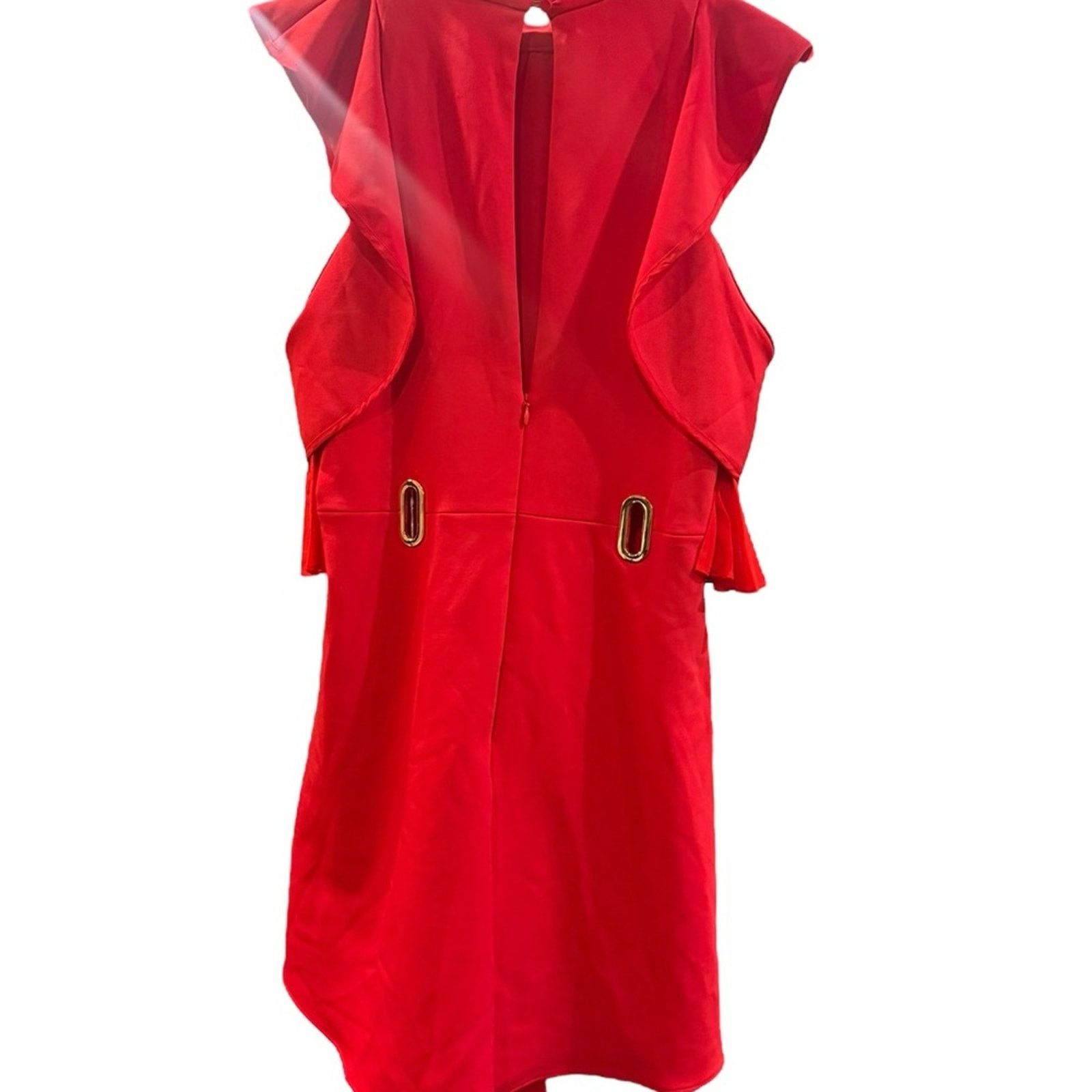Self-Portrait Self-Portrait Asymmetrical Jersey Red Ruffled Sleeve Dress 4 Size S / US 4 / IT 40 - 4 Thumbnail