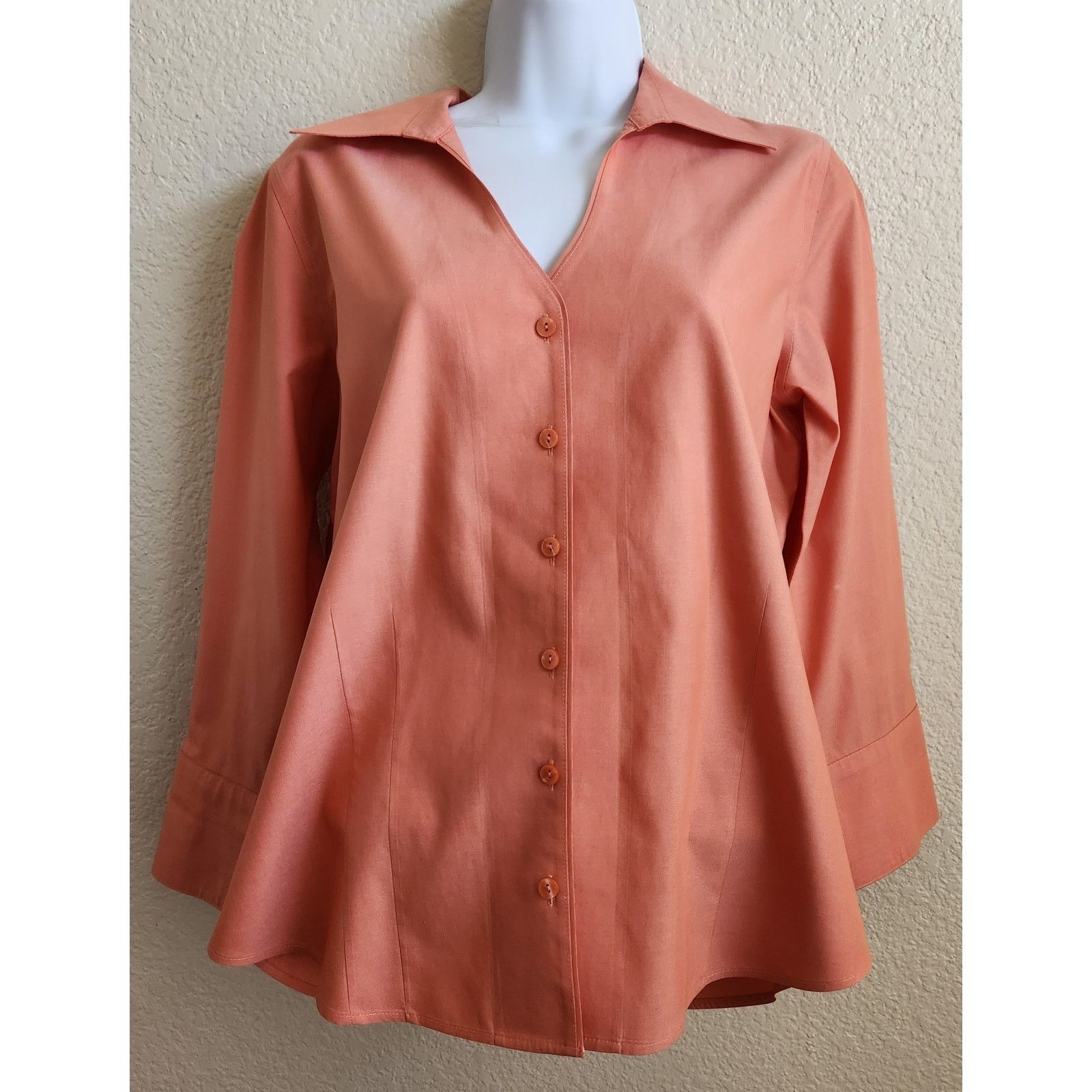Coldwater Creek Coldwater Creek Orange Button Up Deep V Neck Dress Top Small Size S / US 4 / IT 40 - 1 Thumbnail
