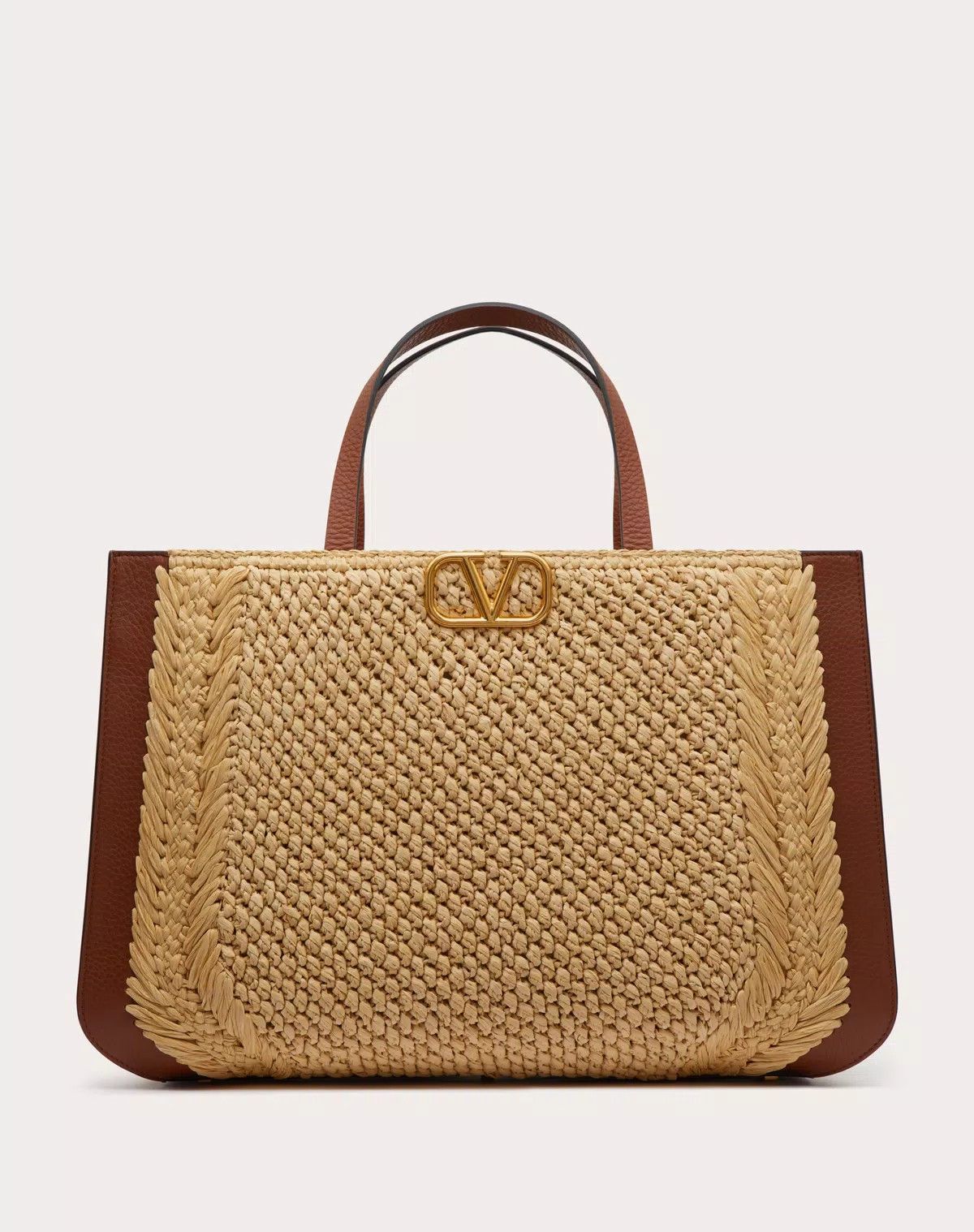 Valentino o1s1wg110625 Size:OS/Signature Raffia Handbag in Brown/White Size ONE SIZE - 1 Thumbnail
