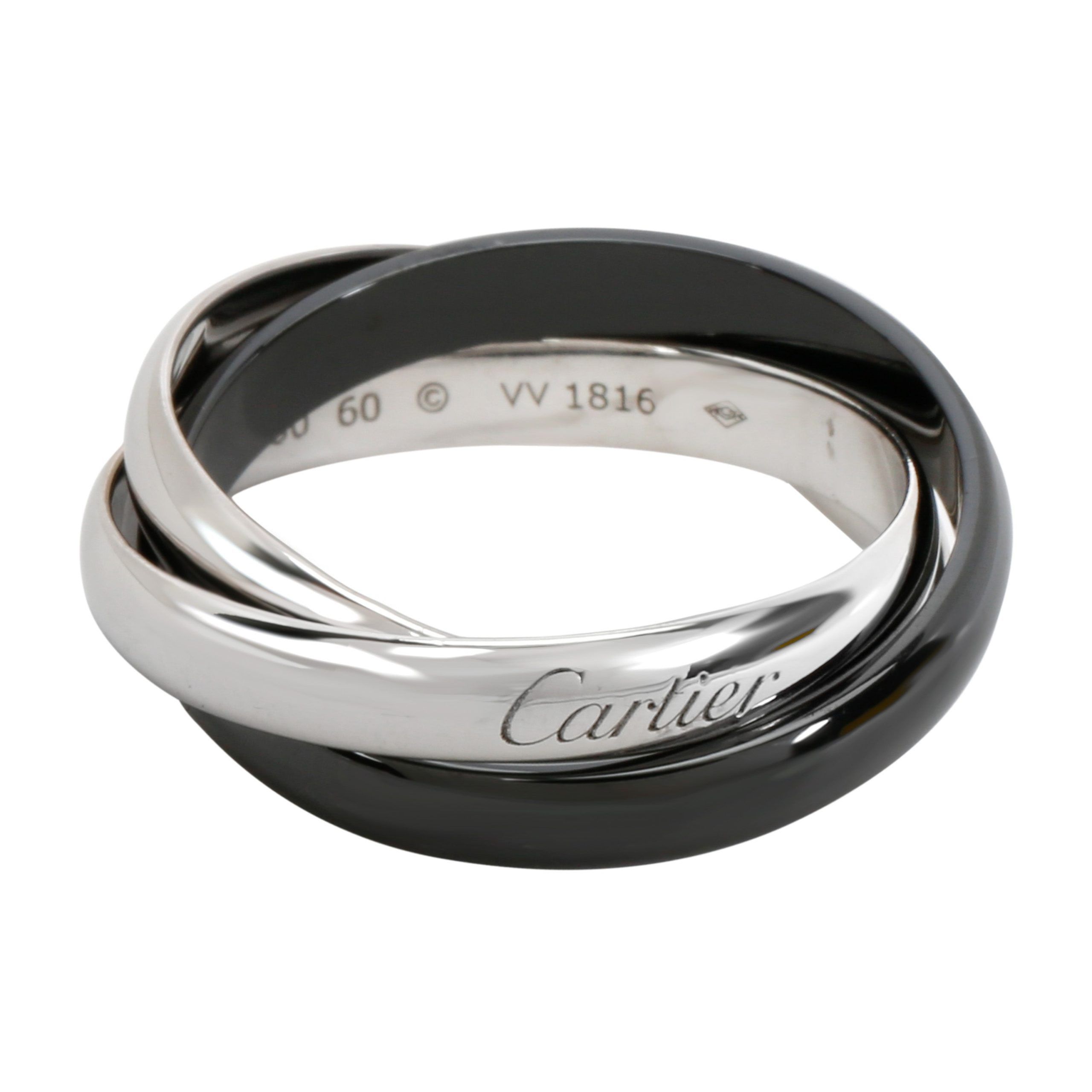image of Cartier Ceramic Trinity Ring In 18K White Gold, Women's