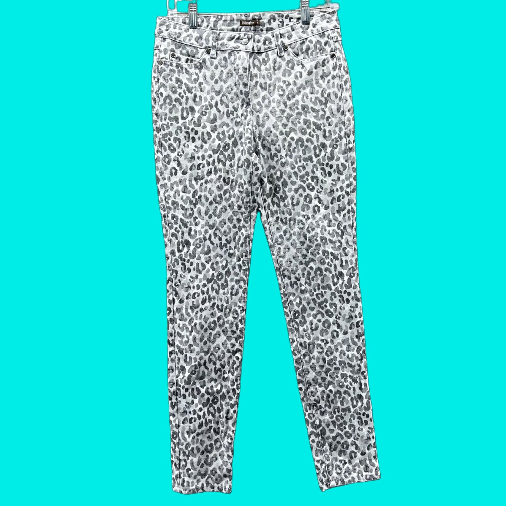 J.McLaughlin J. McLaughlin Jeans Womens 6 Gray Leopard Animal Print Skinny Ankle Denim Pants Denim Pants Slim Fit Pocket Zip Fly Button Closure Adult Womens Size 28" / US 6 / IT 42 - 1 Thumbnail