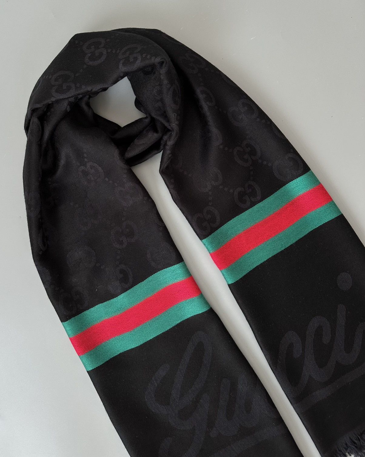 Gucci Gucci Cashmere Silk GG Jacquard Monogram Fringed Scarf Size ONE SIZE - 7 Thumbnail