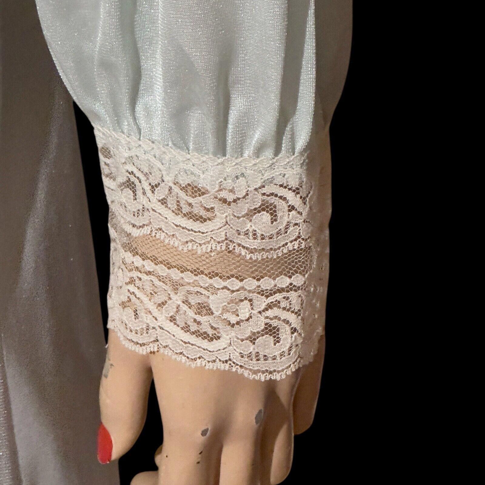 Designer Vtg Blue Nylon L/S Nightgown Lace Trim Sz S Val Mode Size ONE SIZE - 4 Thumbnail