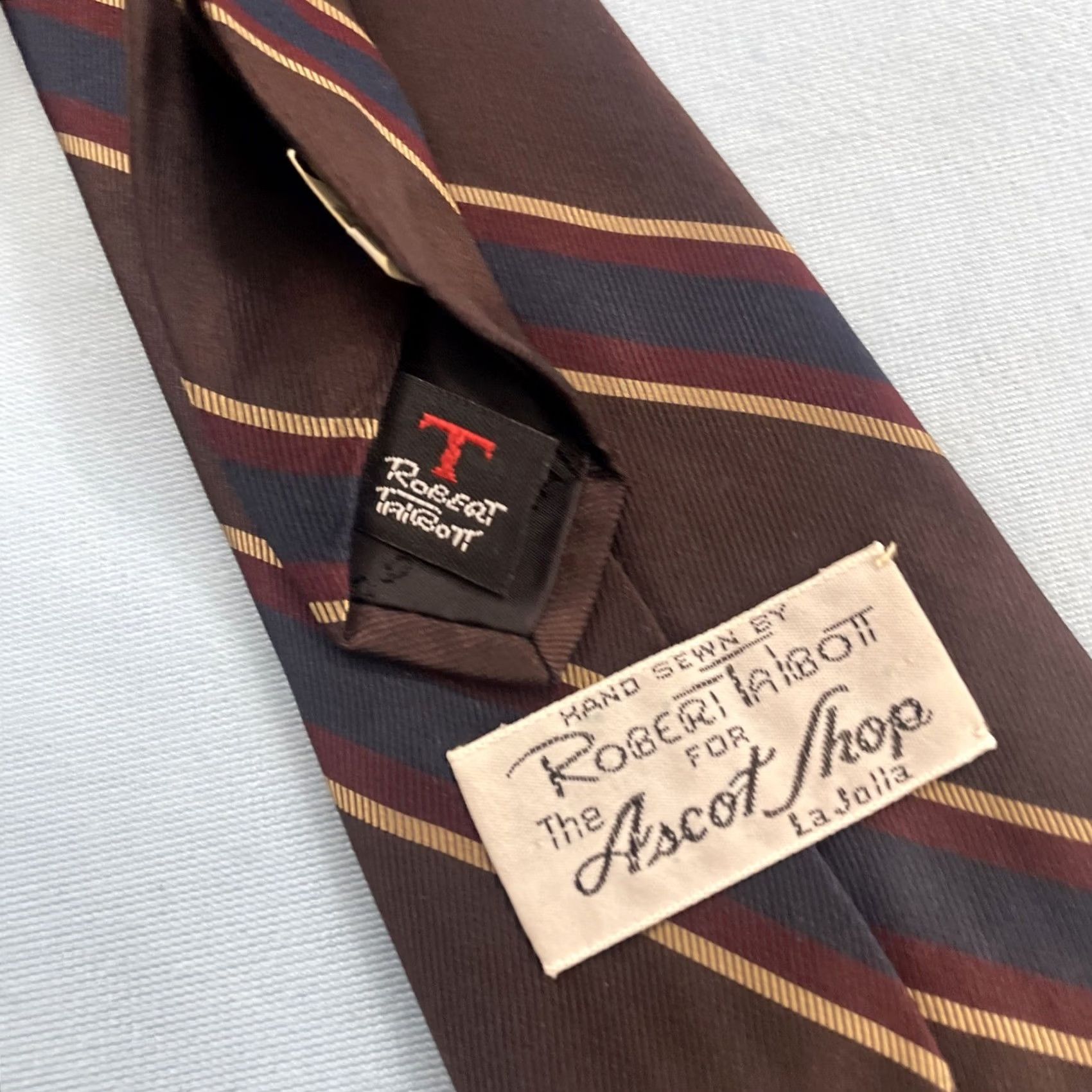 Robert Talbott VINTAGE Robert Talbott Ascot Shop Silk Neck Tie Brown Woven Repp Tie 60s USA 3.5x58 Mens Tie Brown Silk Repp Vintage Geometric Size ONE SIZE - 4 Thumbnail