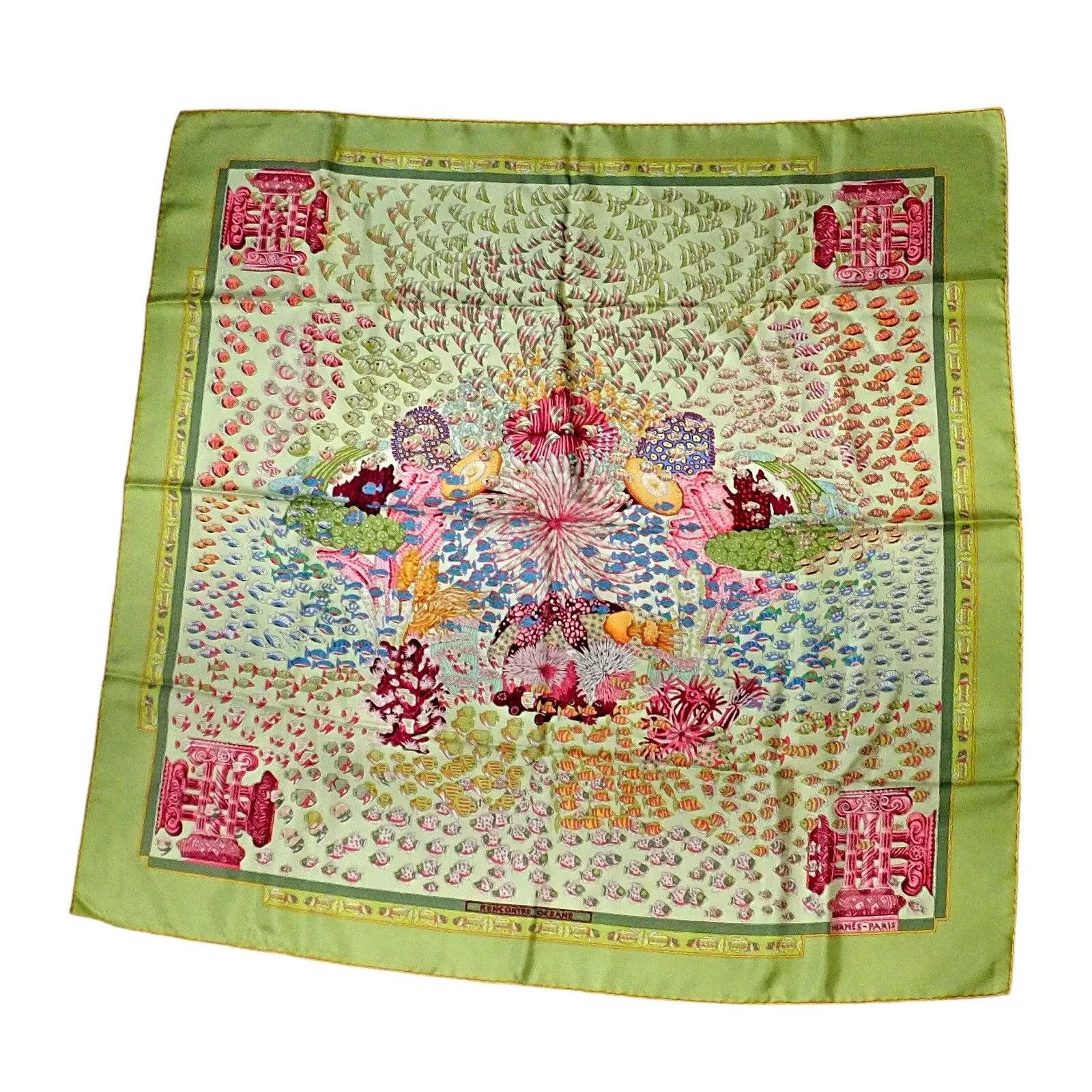 Hermes Hermes Key Lime Rencontre Oceane Vintage 90cm Silk Scarf Size ONE SIZE - 6 Thumbnail