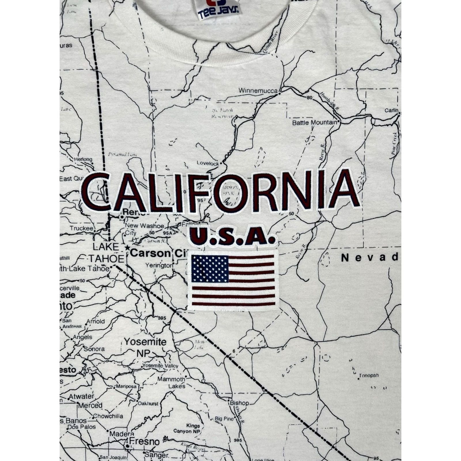 TEE JAYS VINTAGE Tee Jays California Map All Over Print T-Shirt 2XL White Men Short Sleeve 90s AOP 90s California Art Mens Size US XXL / EU 58 / 5 - 5 Thumbnail