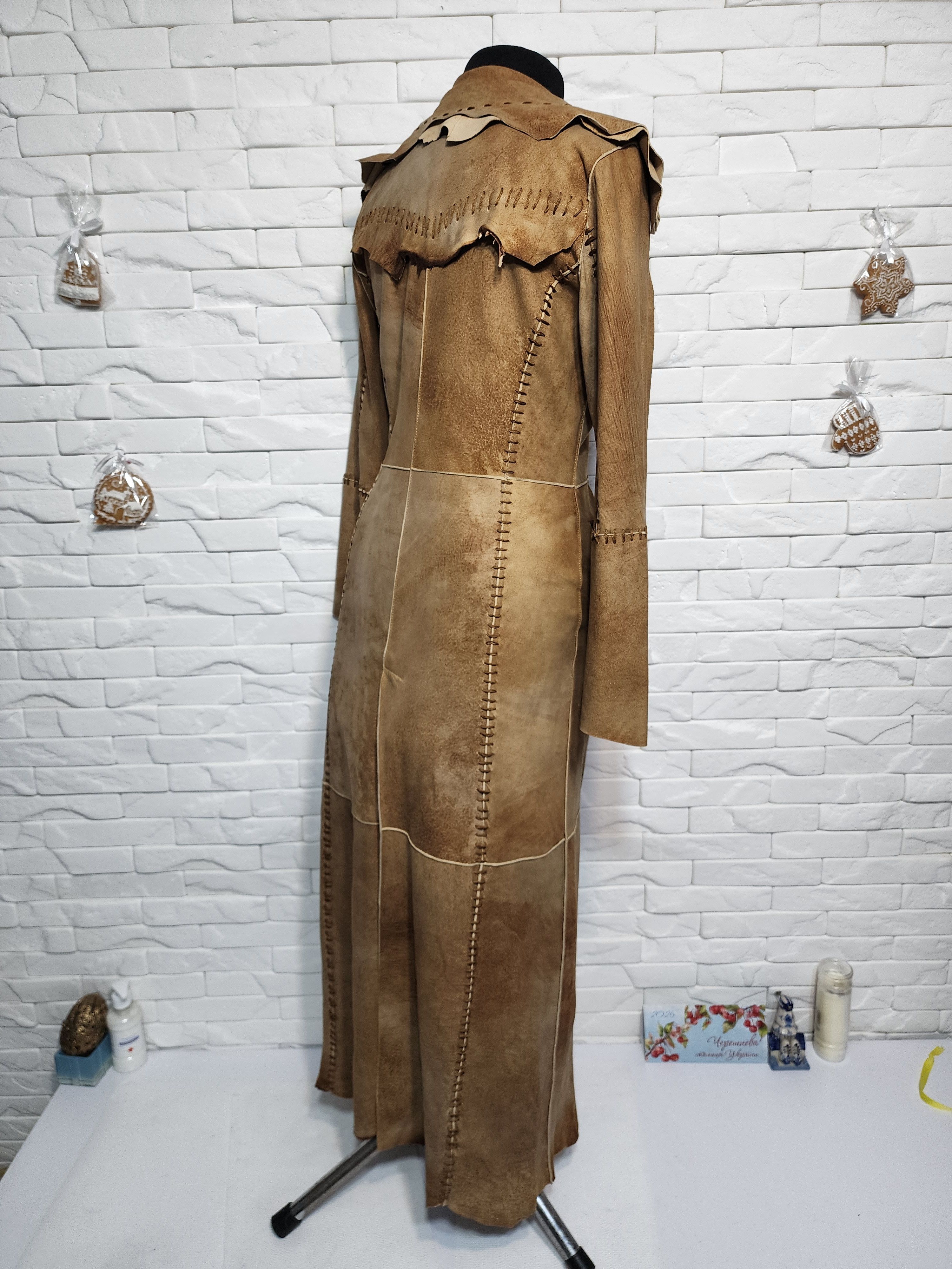 Other Brown Leather Jacket: Long Stylish Women's Coat Size M / US 6-8 / IT 42-44 - 5 Thumbnail