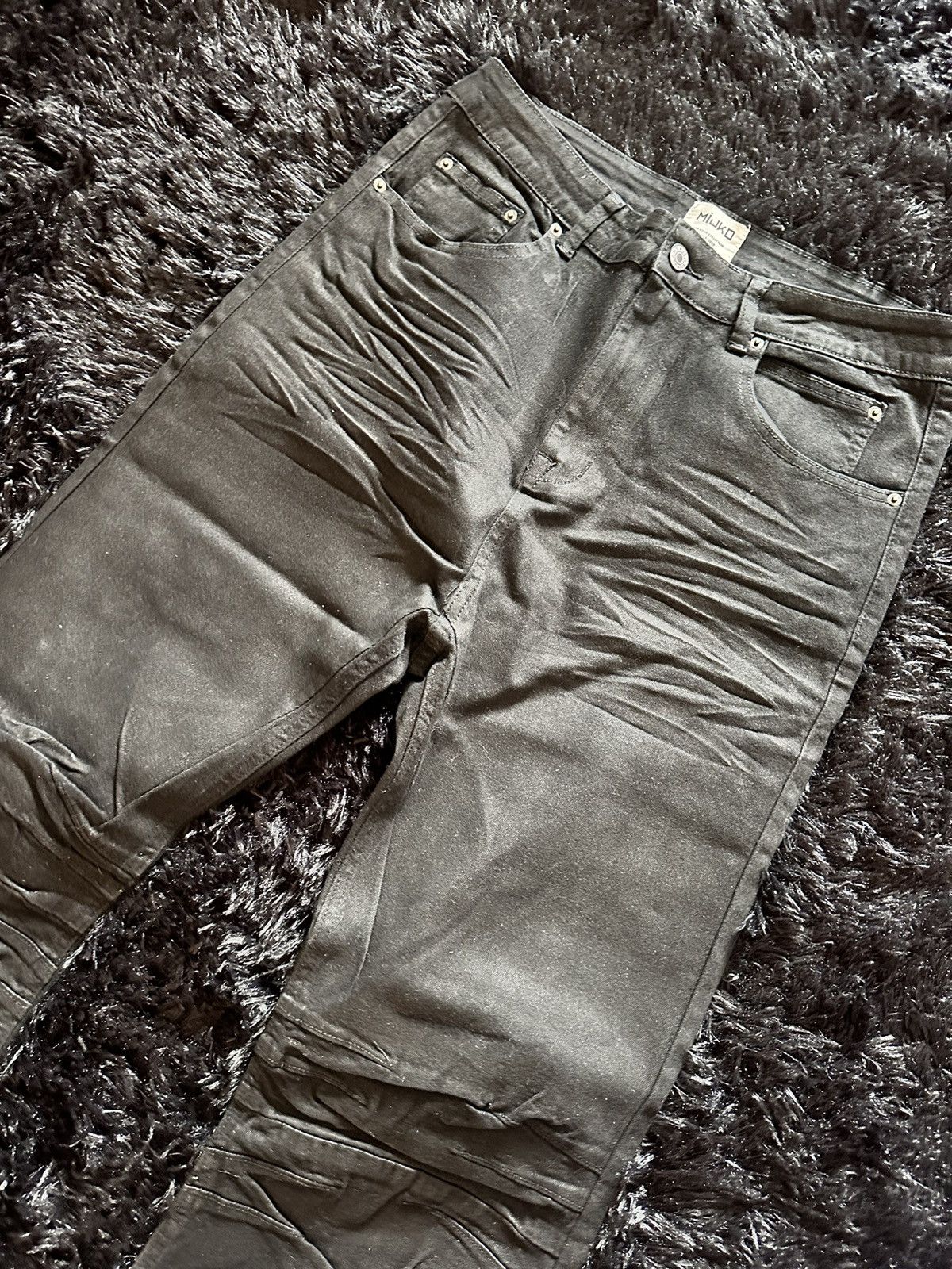 Japanese Brand black flared slightly waxed denim Size US 30 / EU 46 - 2 Thumbnail