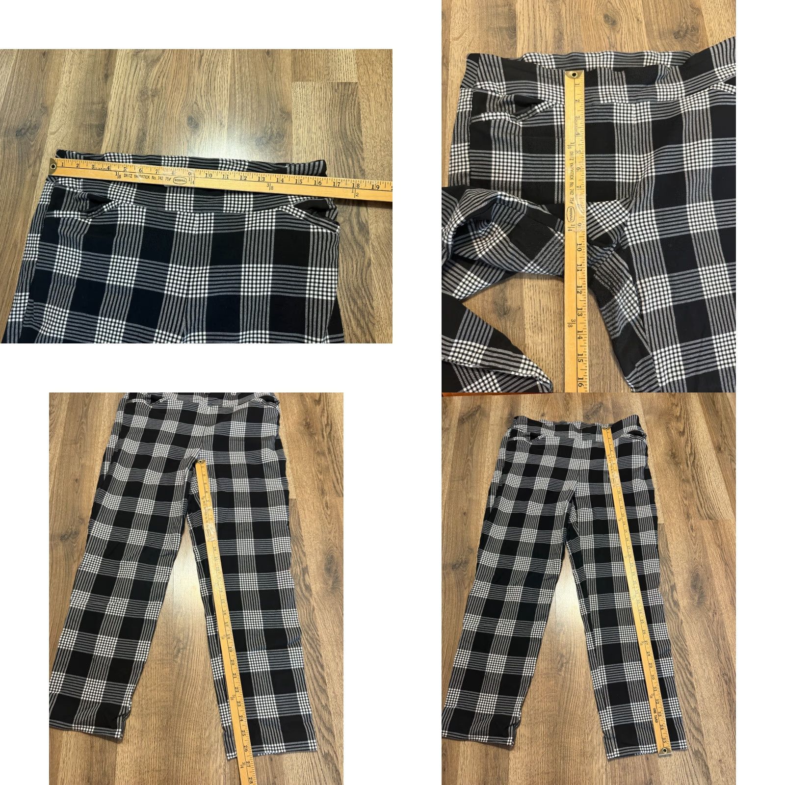 Vintage Terra & Sky Pants Women's 14W Black White Plaid Pull On Regular Inseam 29 in Flat Front Ankle Pants Size 36" / US 14 / IT 50 - 8 Thumbnail